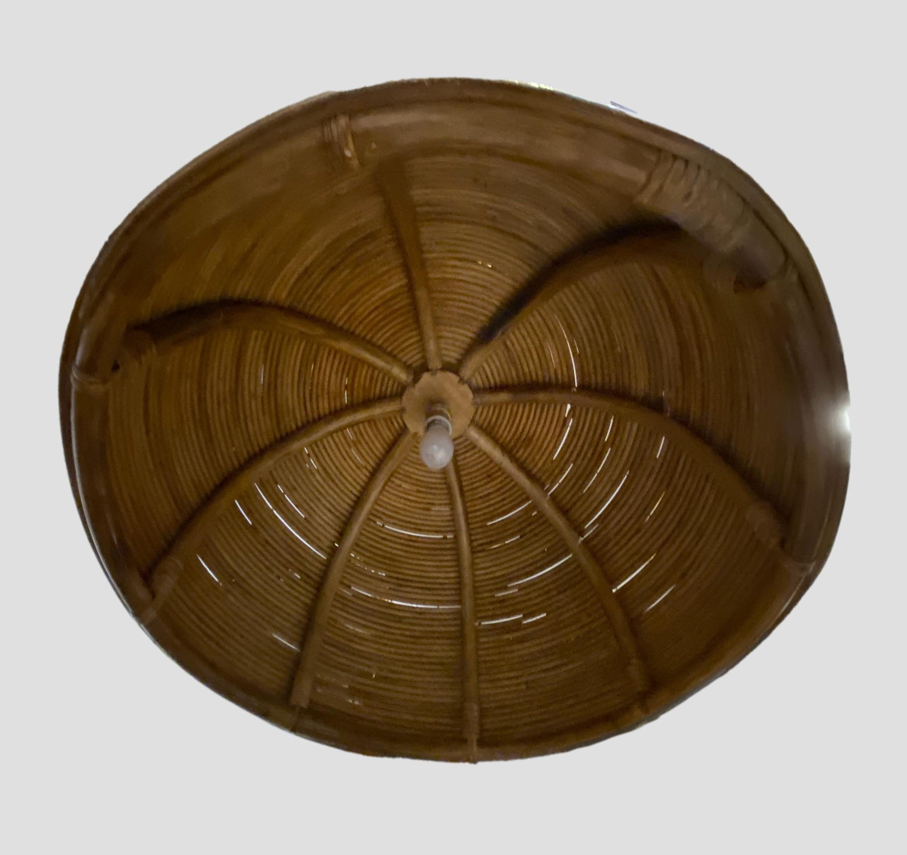 Mid-20th Century Gabriella Crespi Style Rattan Dome Shaped Pendant Hanging Light, Italy, 1960s 