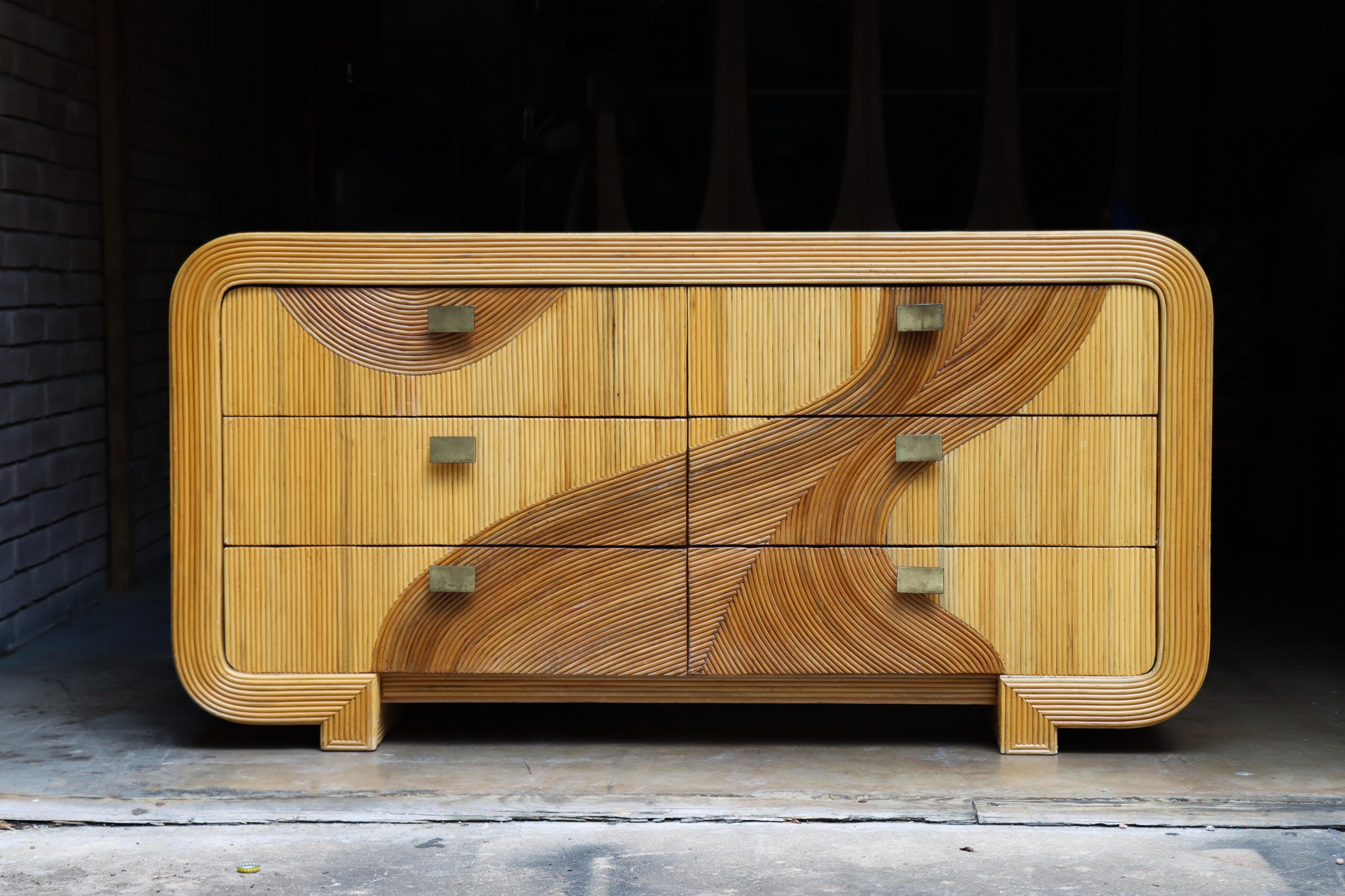 Bohemian Gabriella Crespi Style Reed Organic Dresser / Mirror, 1970s