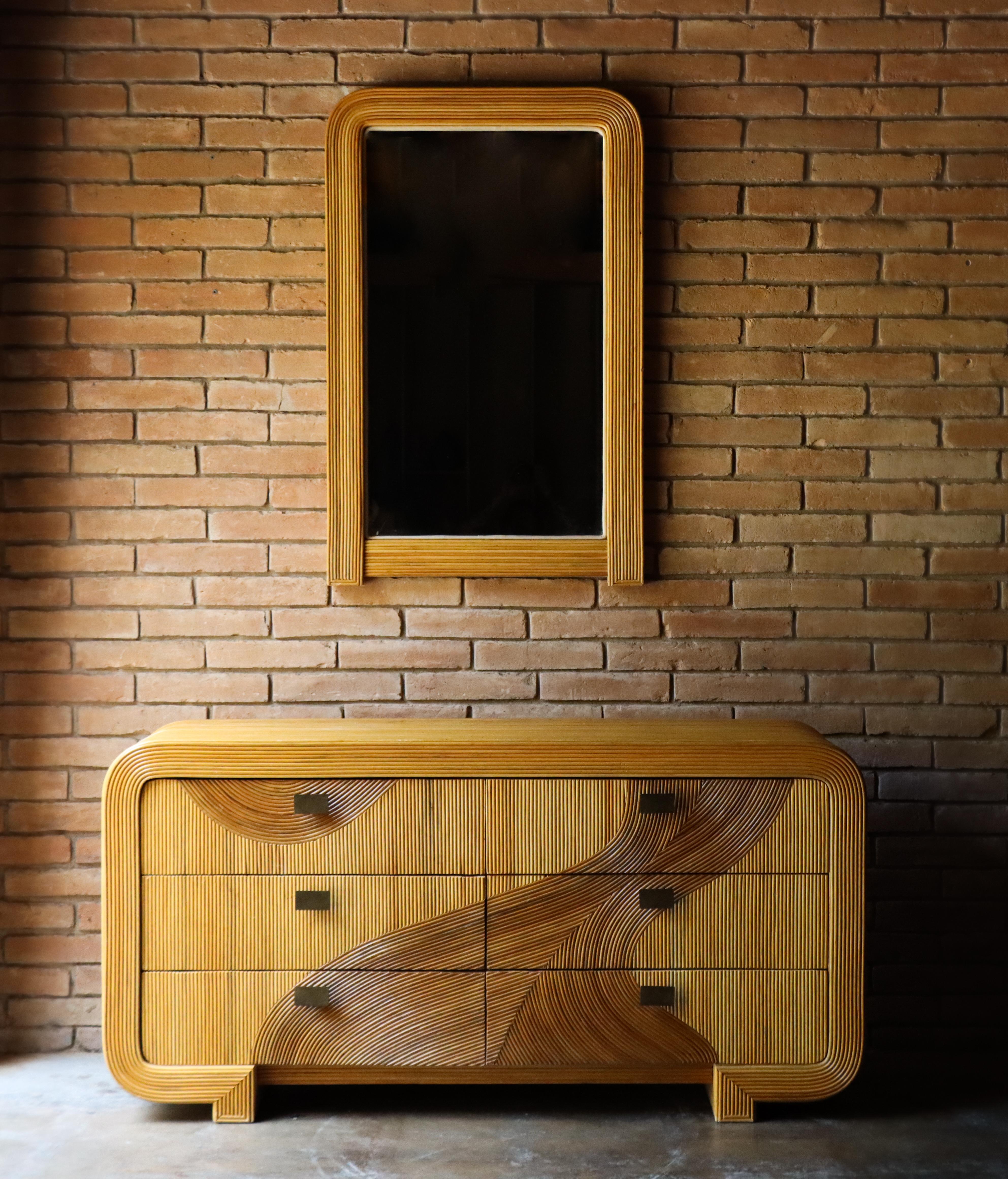 Unknown Gabriella Crespi Style Reed Organic Dresser / Mirror, 1970s
