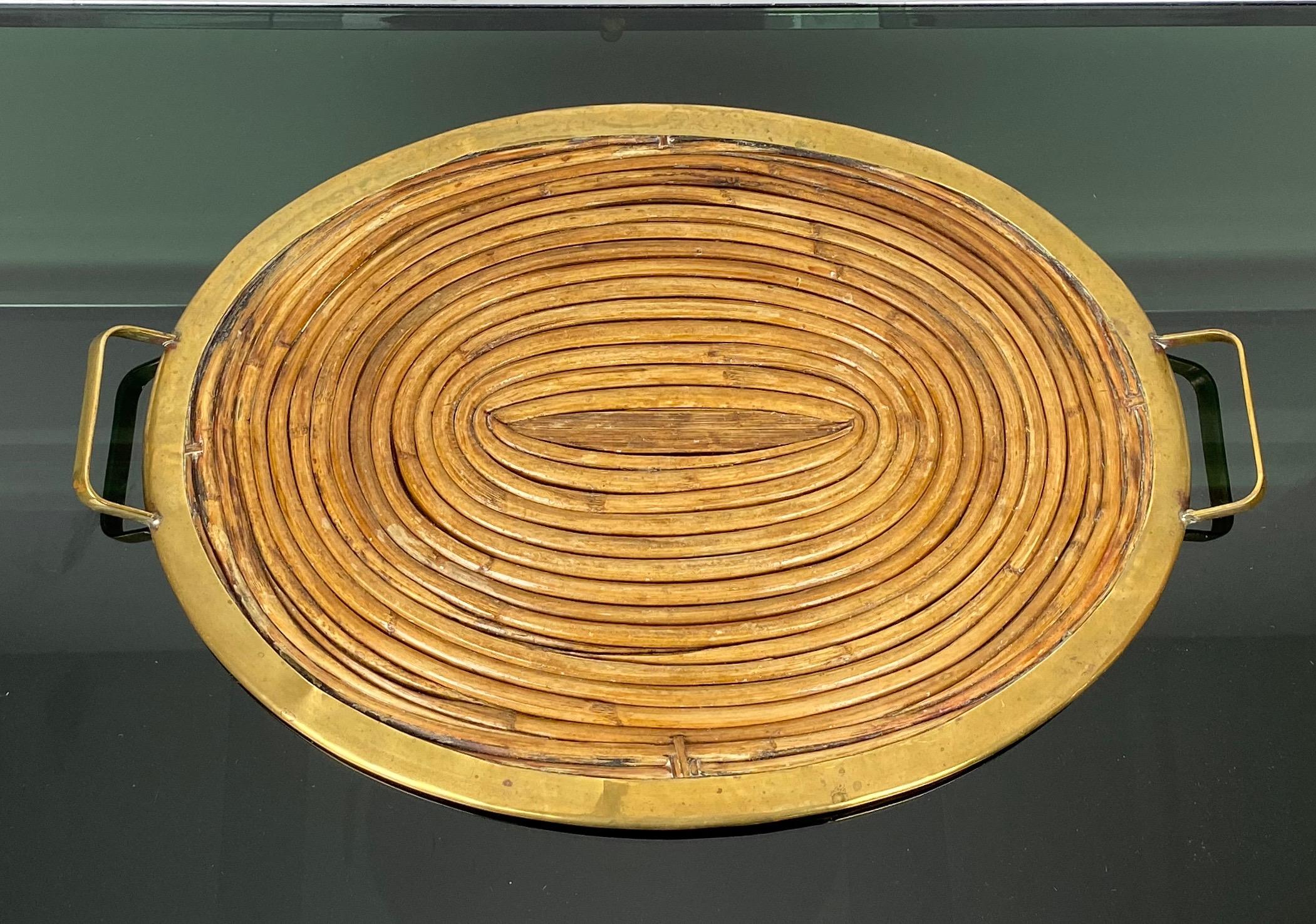 Serving Tray in Bamboo and Brass, Italy, 1970s In Good Condition In Rome, IT