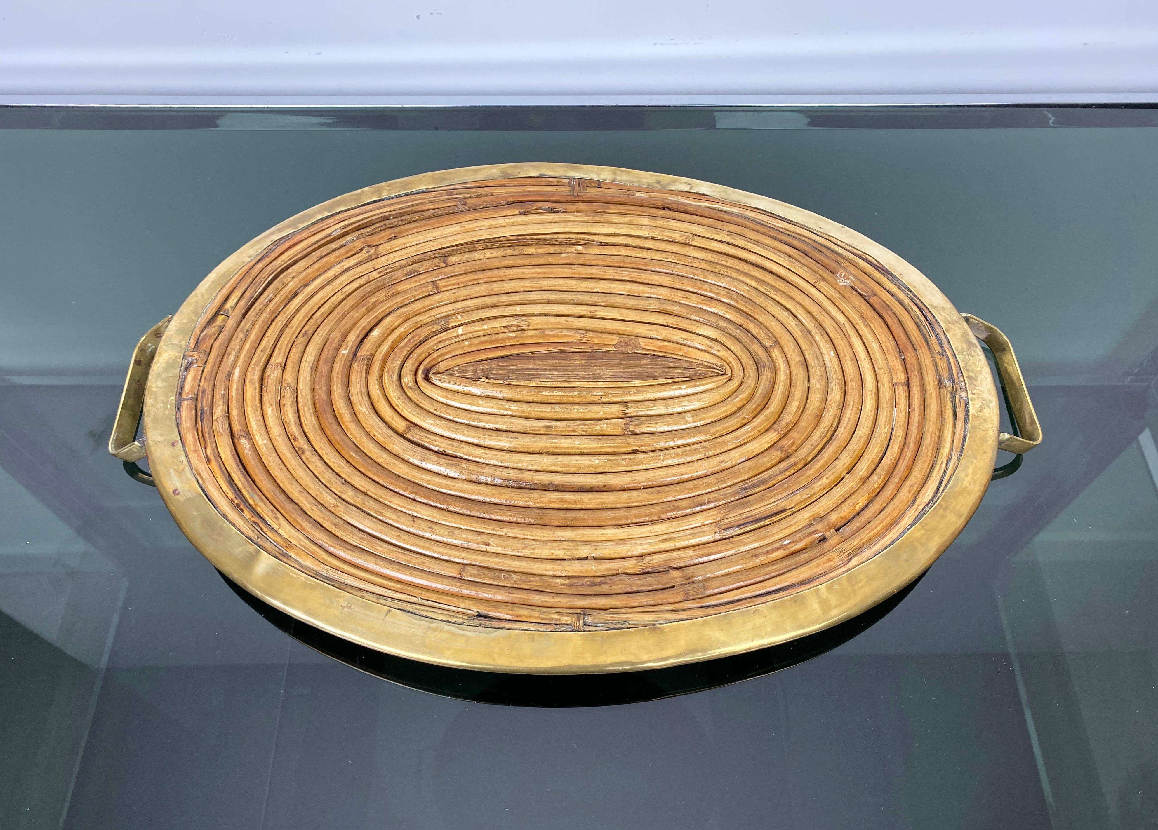 Serving Tray in Bamboo and Brass, Italy, 1970s 2