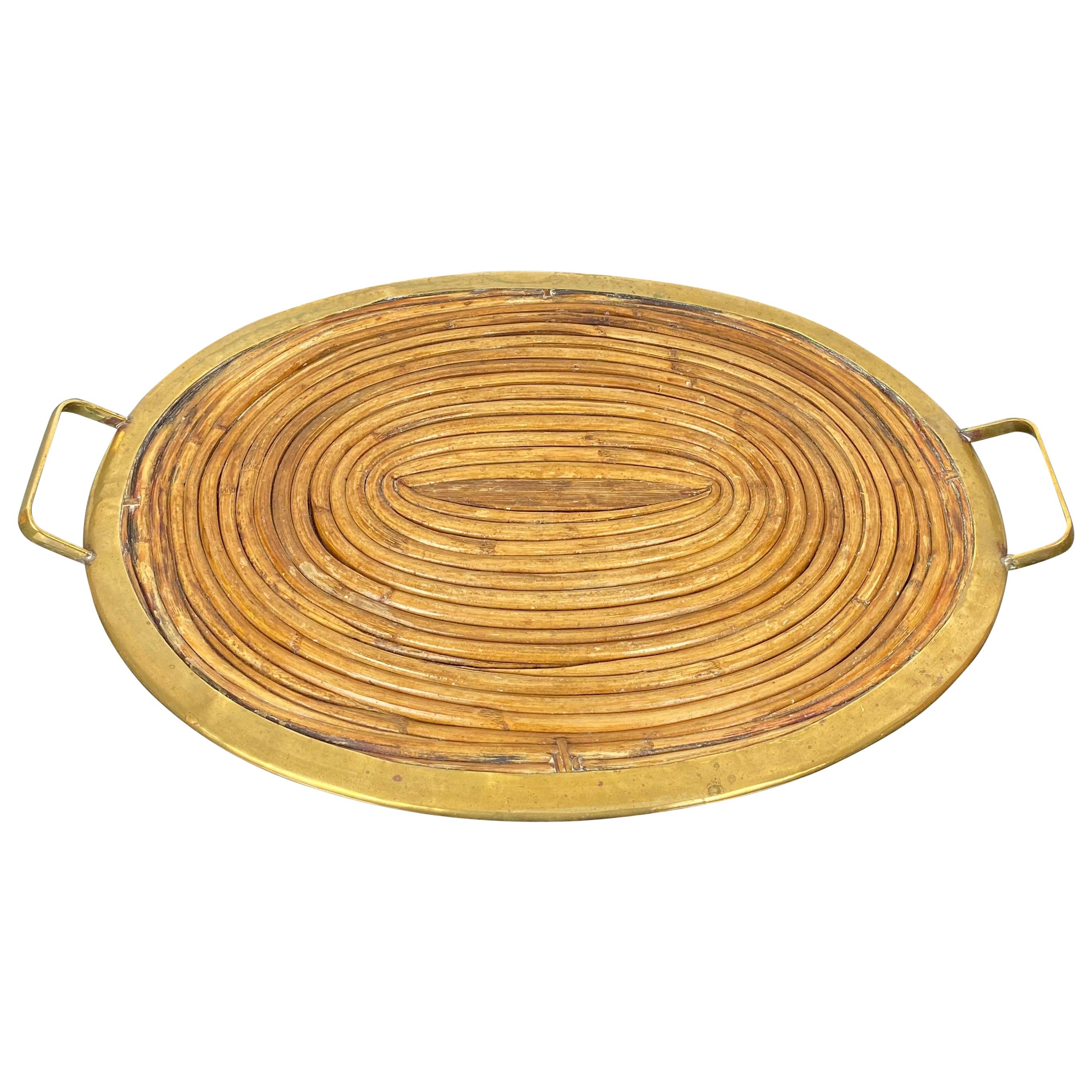 Serving Tray in Bamboo and Brass, Italy, 1970s