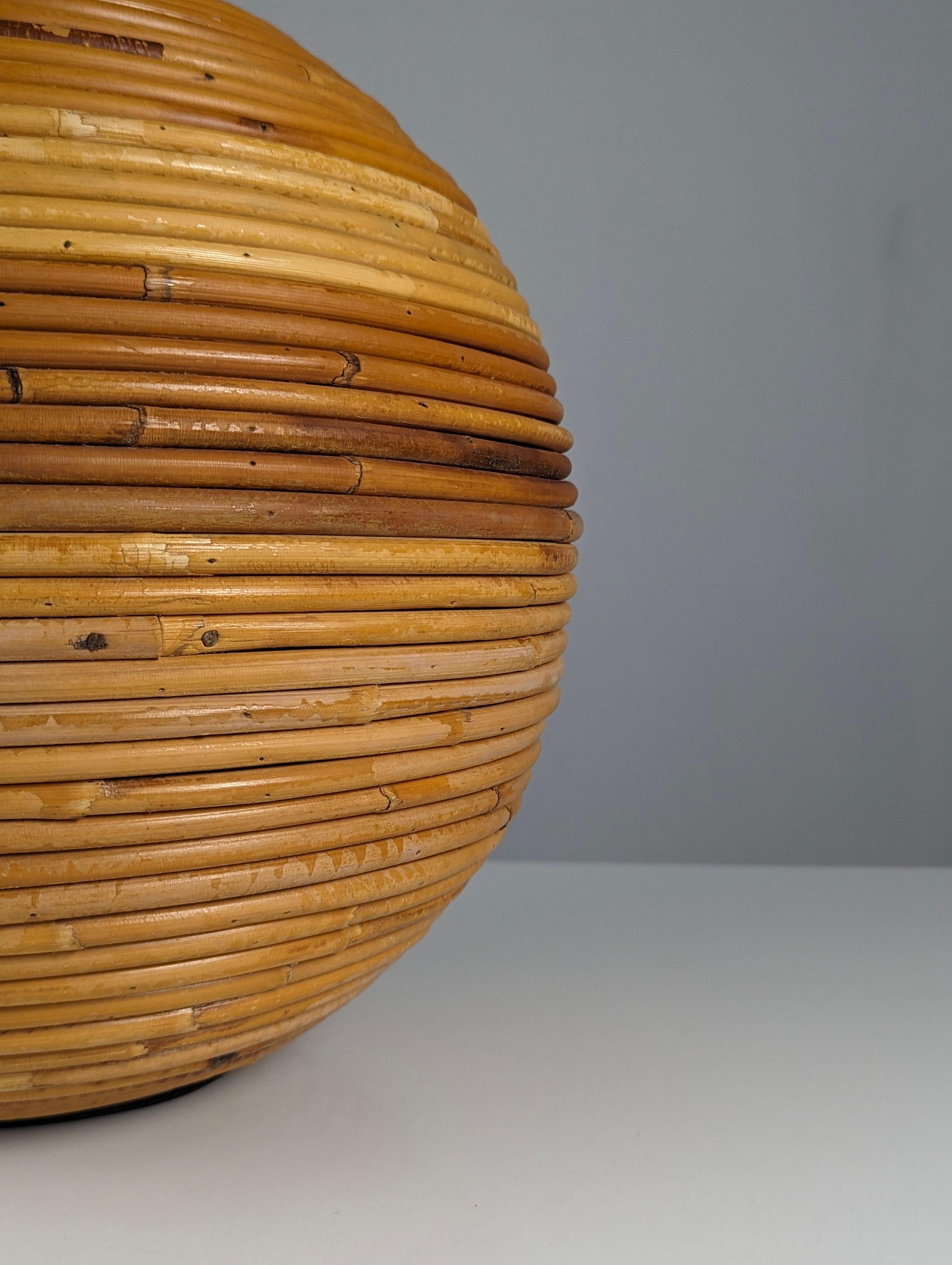 Late 20th Century Gabriella Crespi style sphere rattan table lamp, 1970s For Sale