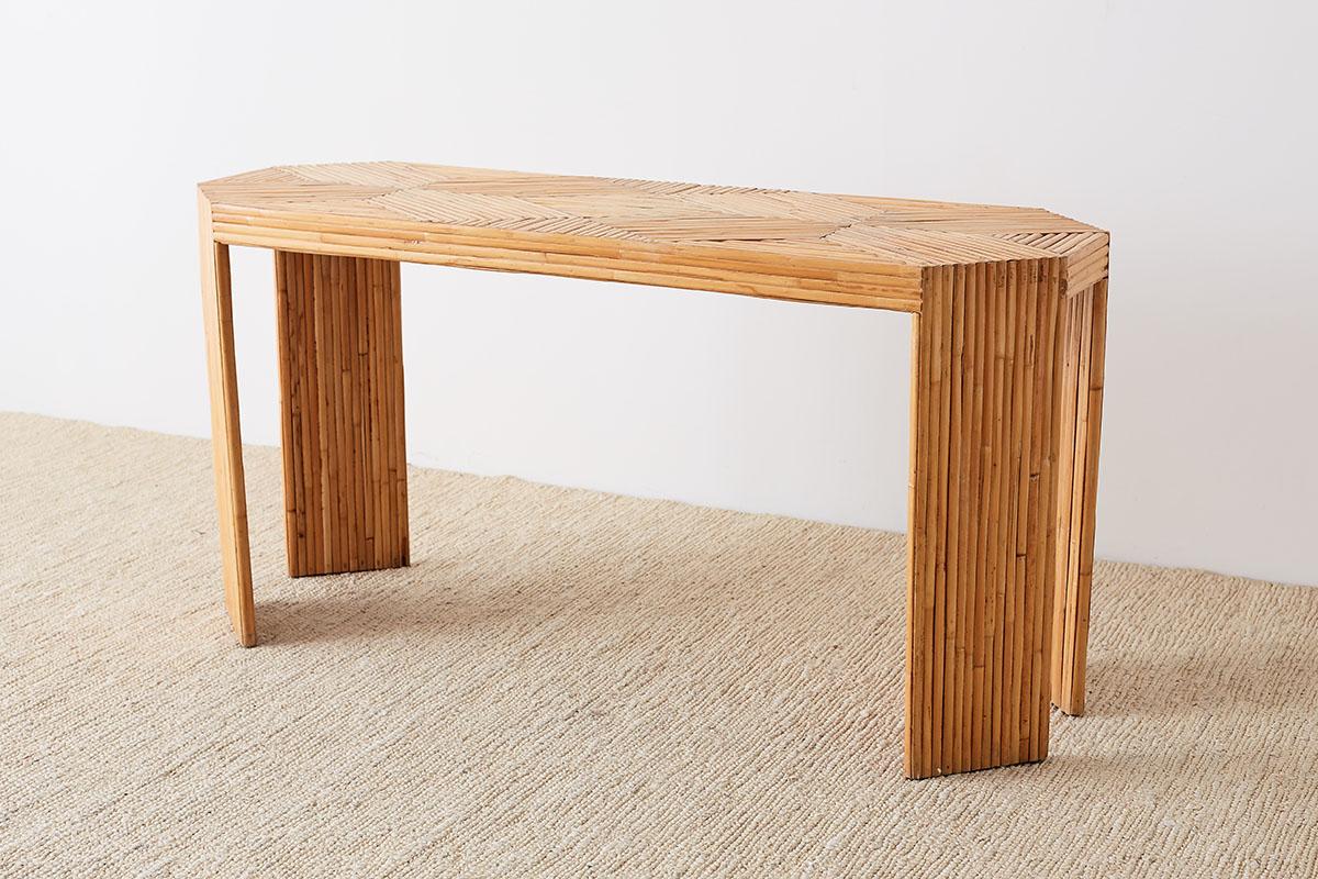 Hand-Crafted Gabriella Crespi Style Split Bamboo Console Table or Desk
