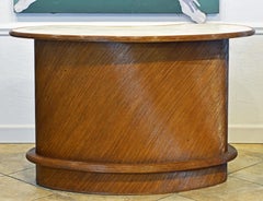 Gabriella Crespi Style Split Pencil Reed Rattan Marble Top Curved Home Dry Bar