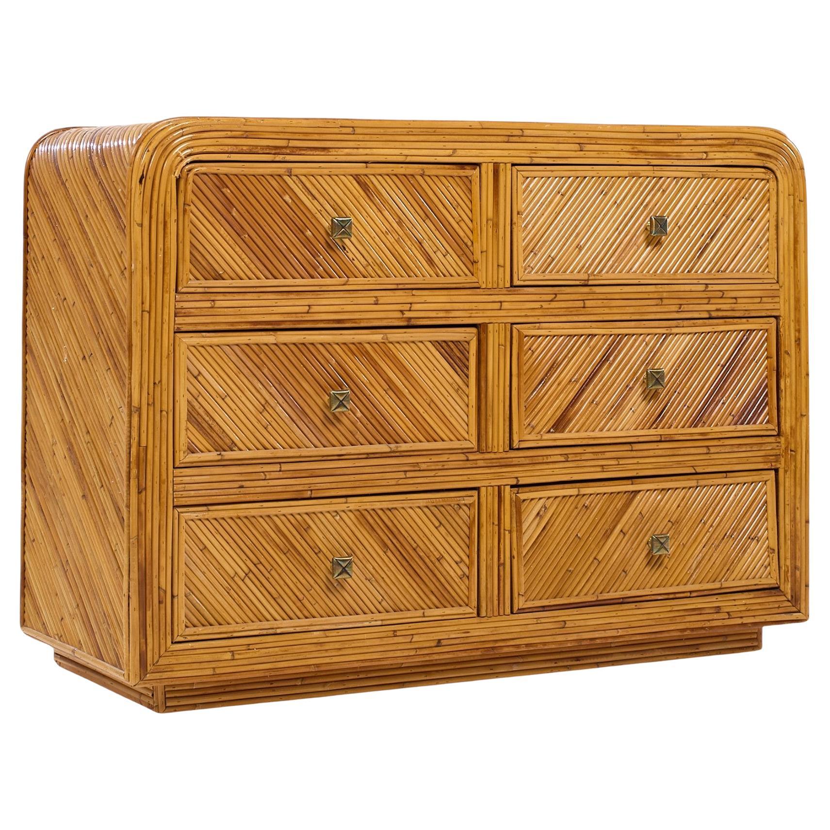 Gabriella Crespi Stile Split Reed Bamboo 6 Cassetti Comò Lowboy