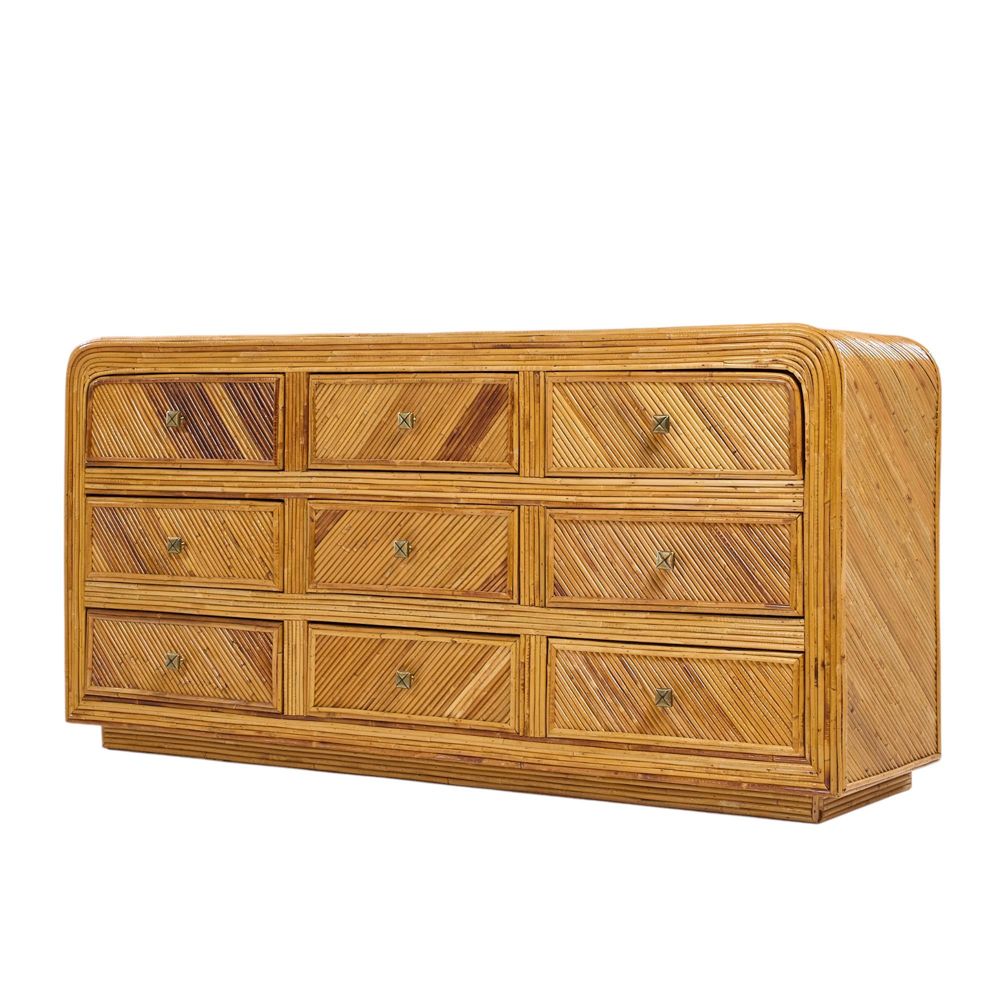 Gabriella Crespi Style Split Reed Bambus 9 Schublade Lowboy Kommode (Moderne der Mitte des Jahrhunderts) im Angebot