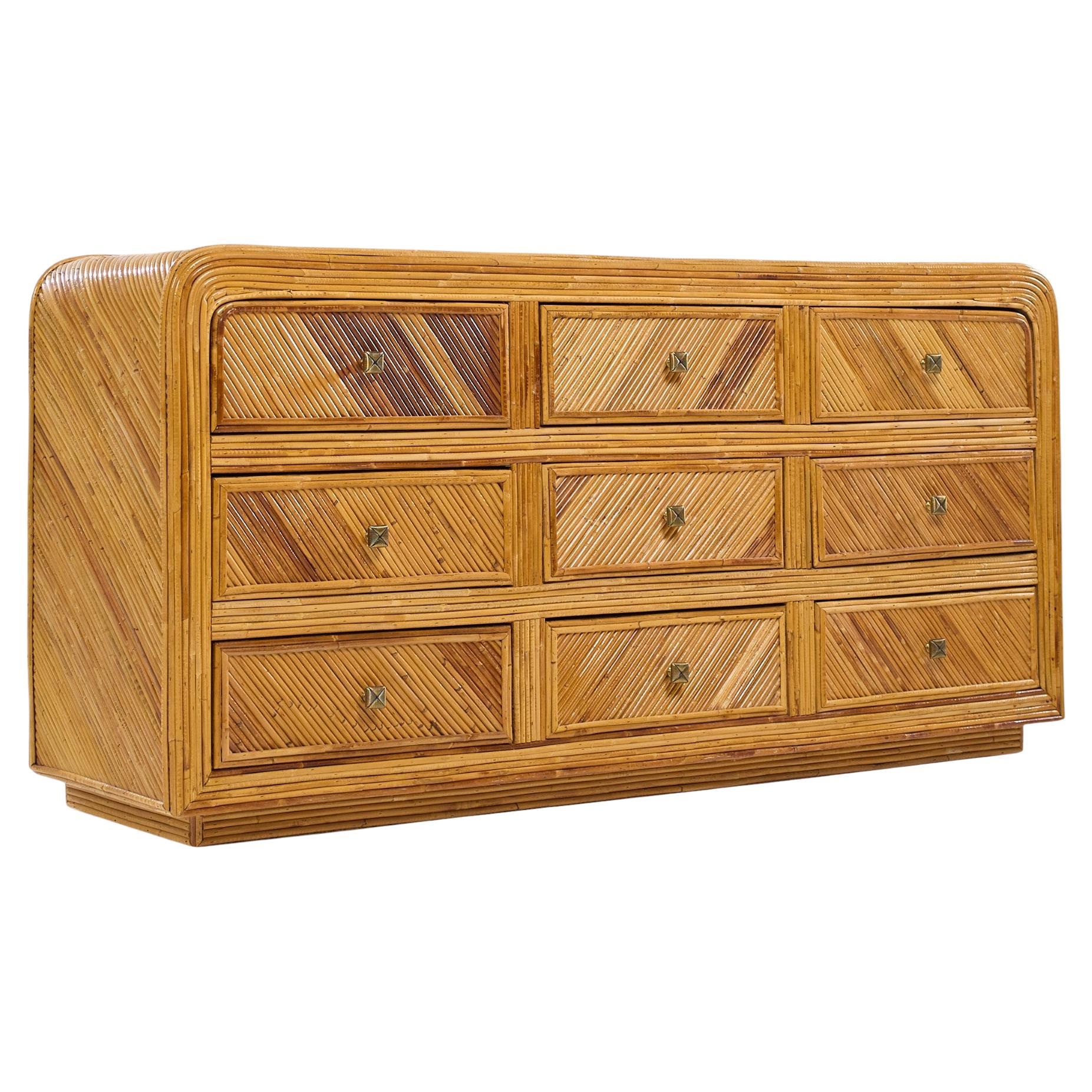 Gabriella Crespi Stile Split Reed Bamboo 9 Cassetti Comò Lowboy
