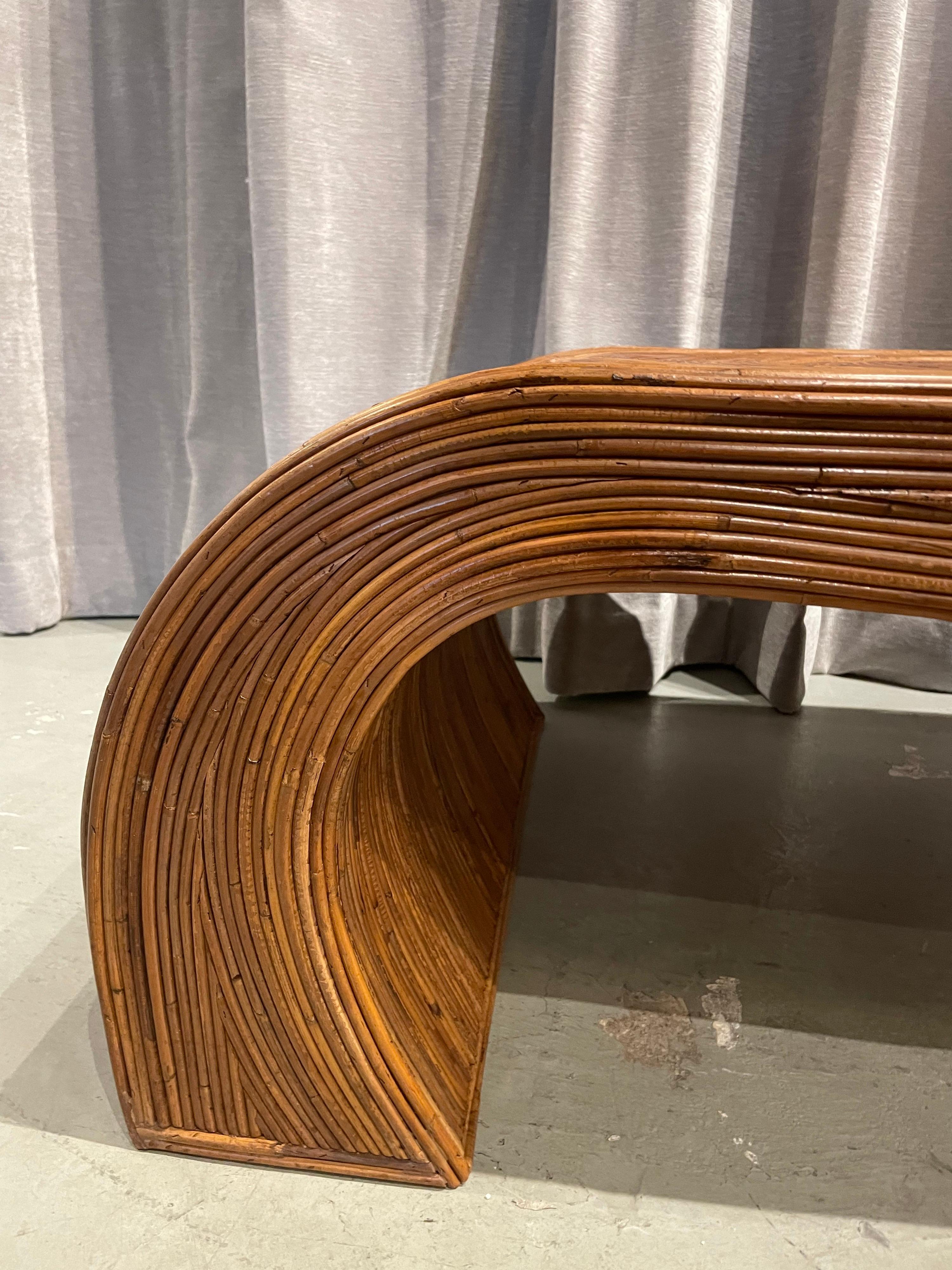 Gabriella Crespi Style Split Reed Bamboo Arched Coffee Table In Good Condition In East Hampton, NY