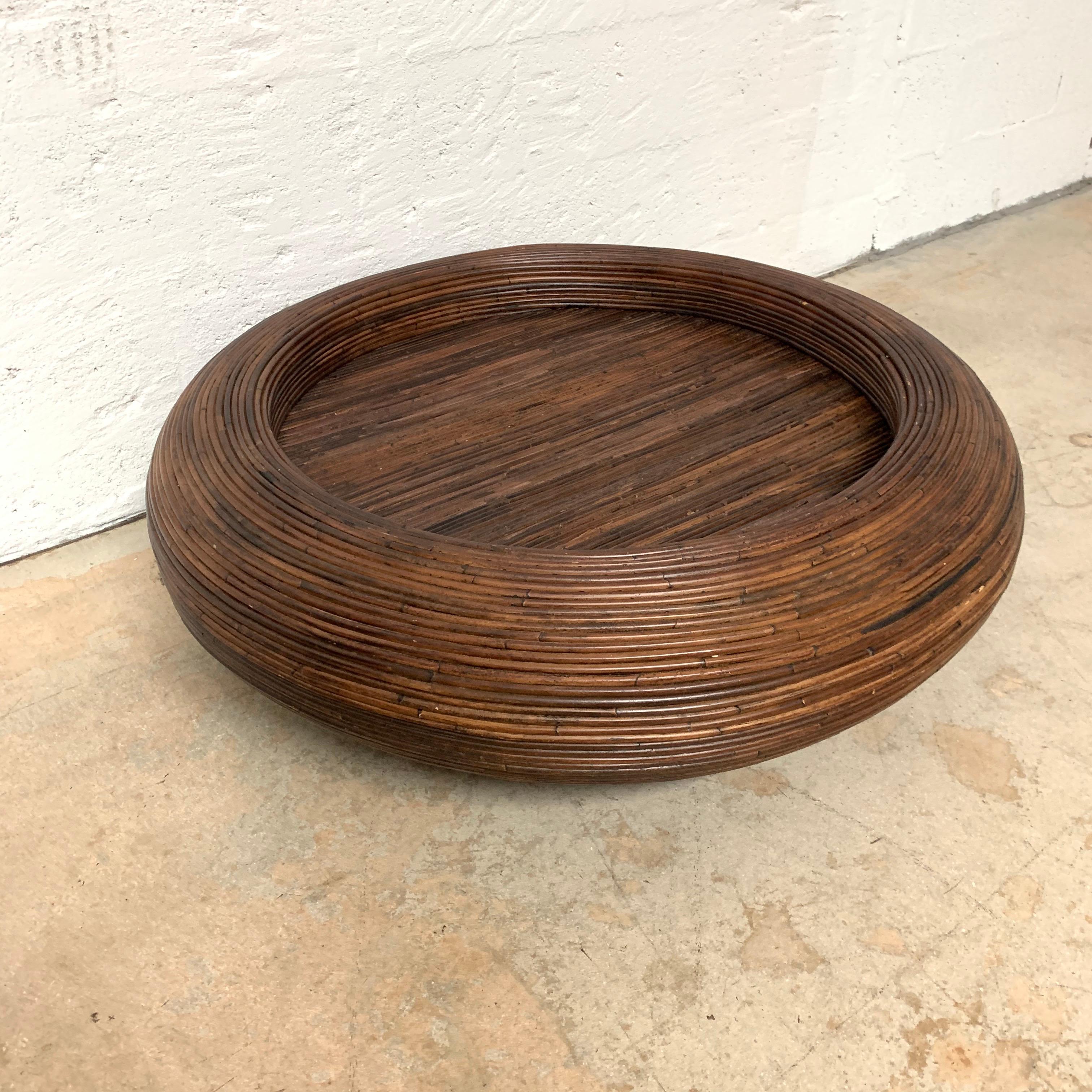 Mid-Century Modern Split Reed or Rattan Circular Coffee or Cocktail Table