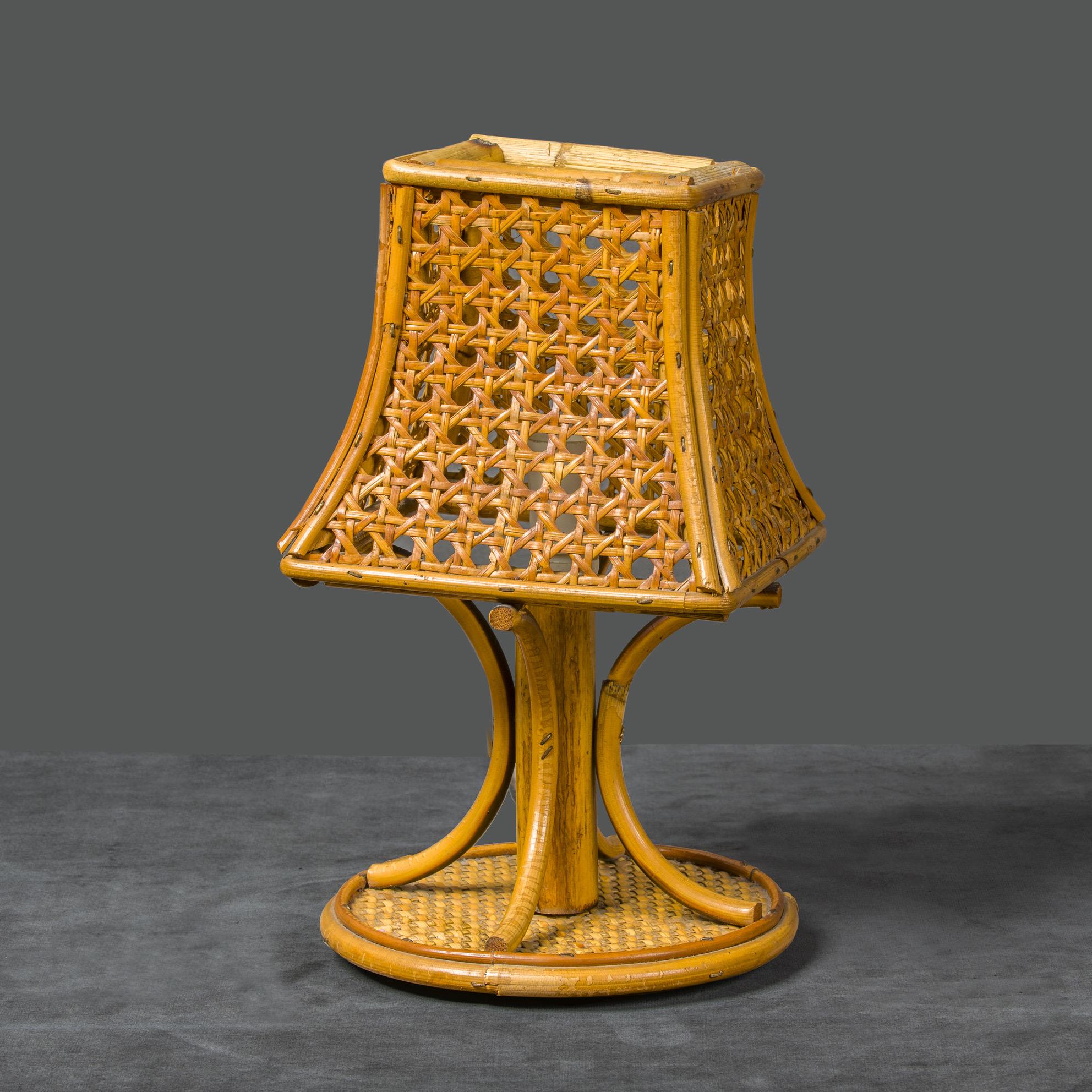 Rattan Gabriella Crespi Style Vintage Italian Table Lamp For Sale