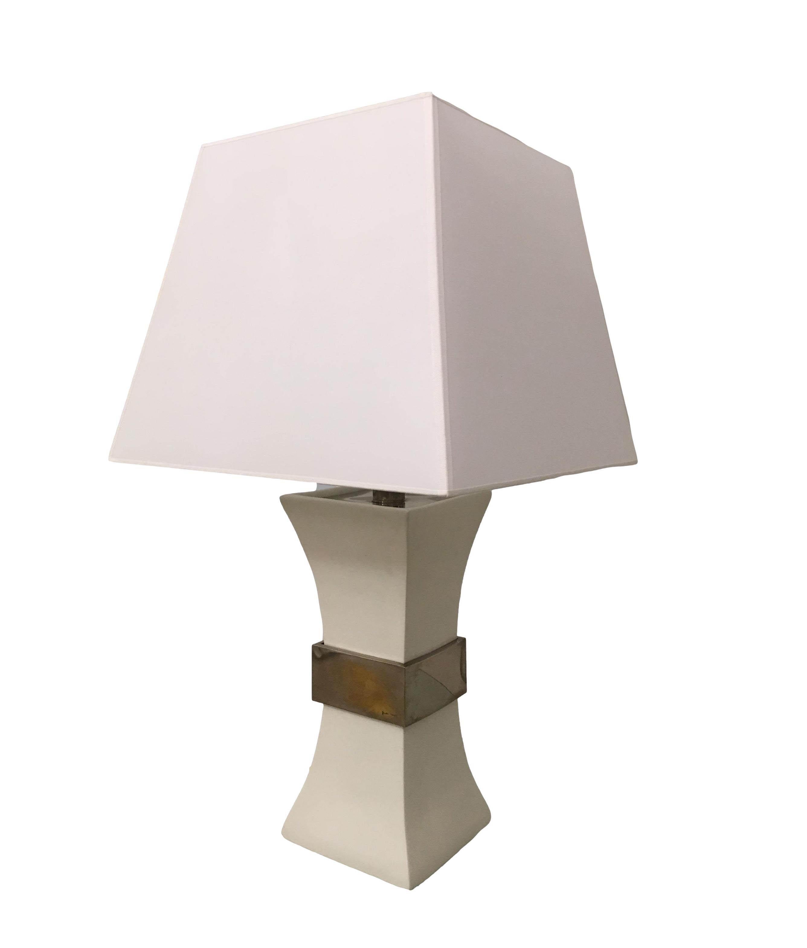 Italian Gabriella Crespi Table Lamp in Ceramic and Golden Brass, 1970s, Italy For Sale