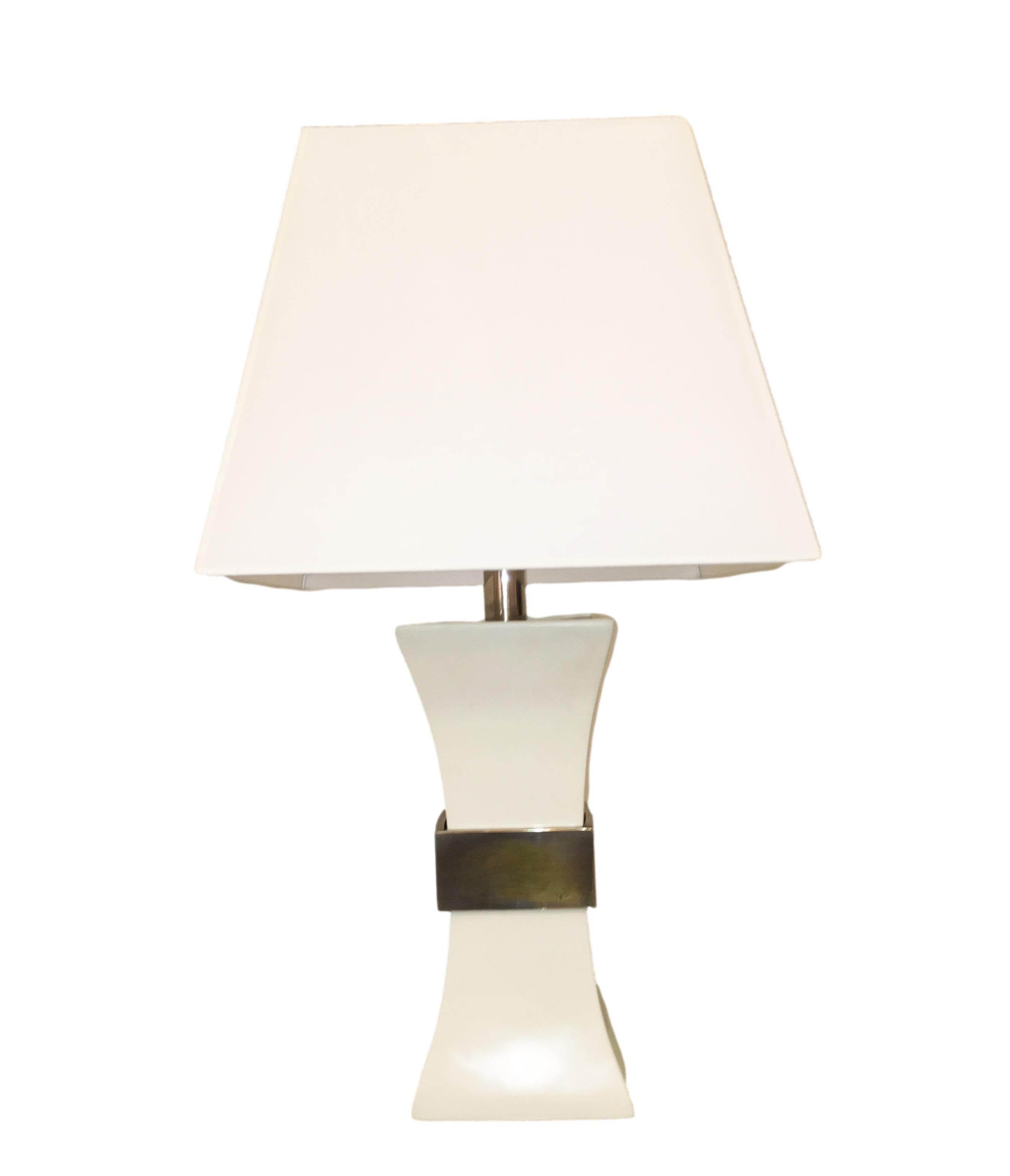 Gabriella Crespi Table Lamp in Ceramic and Golden Brass, 1970s, Italy In Good Condition For Sale In Naples, IT