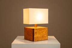 Gabriella Crespi Table Lamp in Walnut Burl and Brass, Italy 1970s