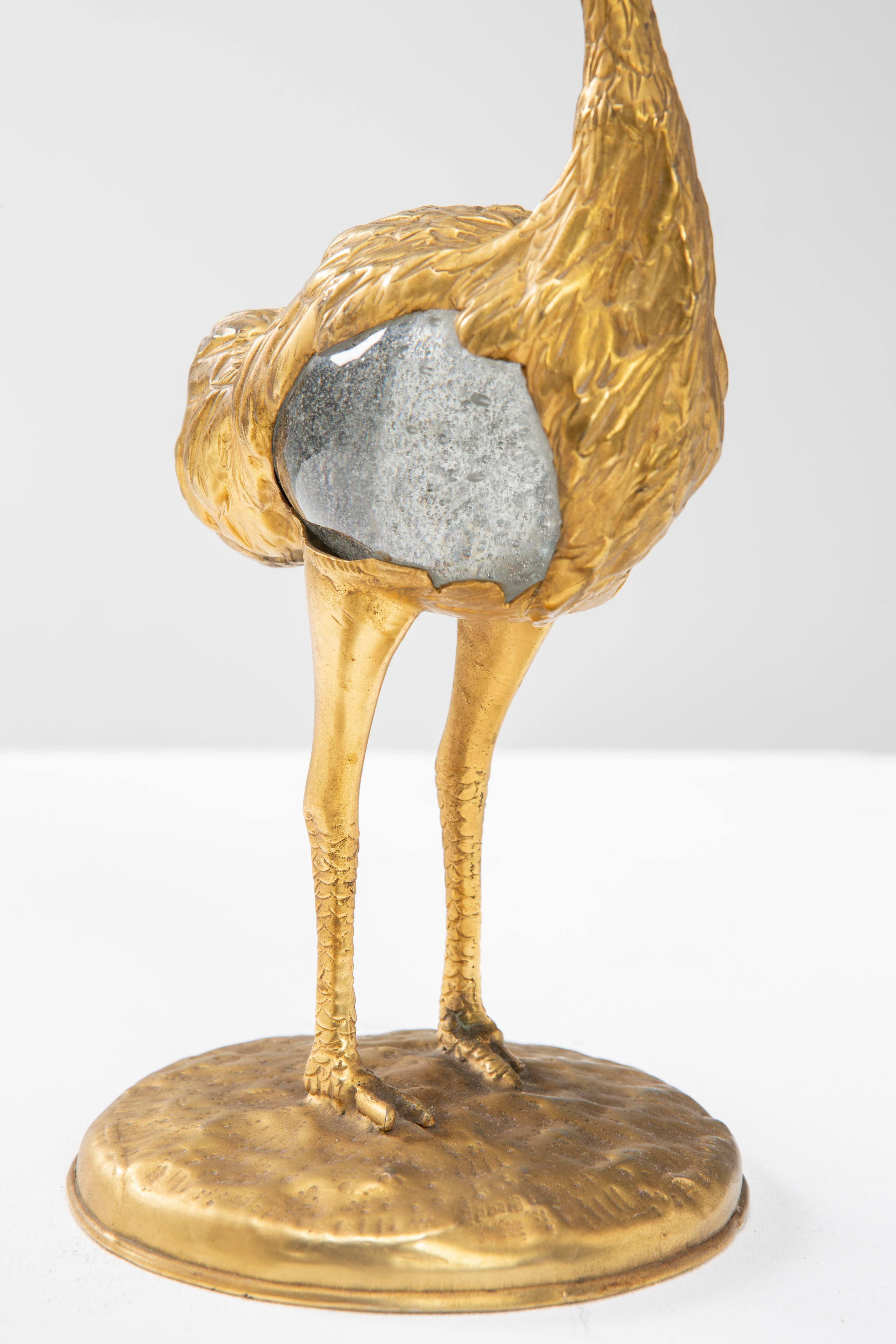 Gabriella Crespi Two lost-wax bronze ostriches with Murano glass body - 1970s In Good Condition For Sale In Milan, IT