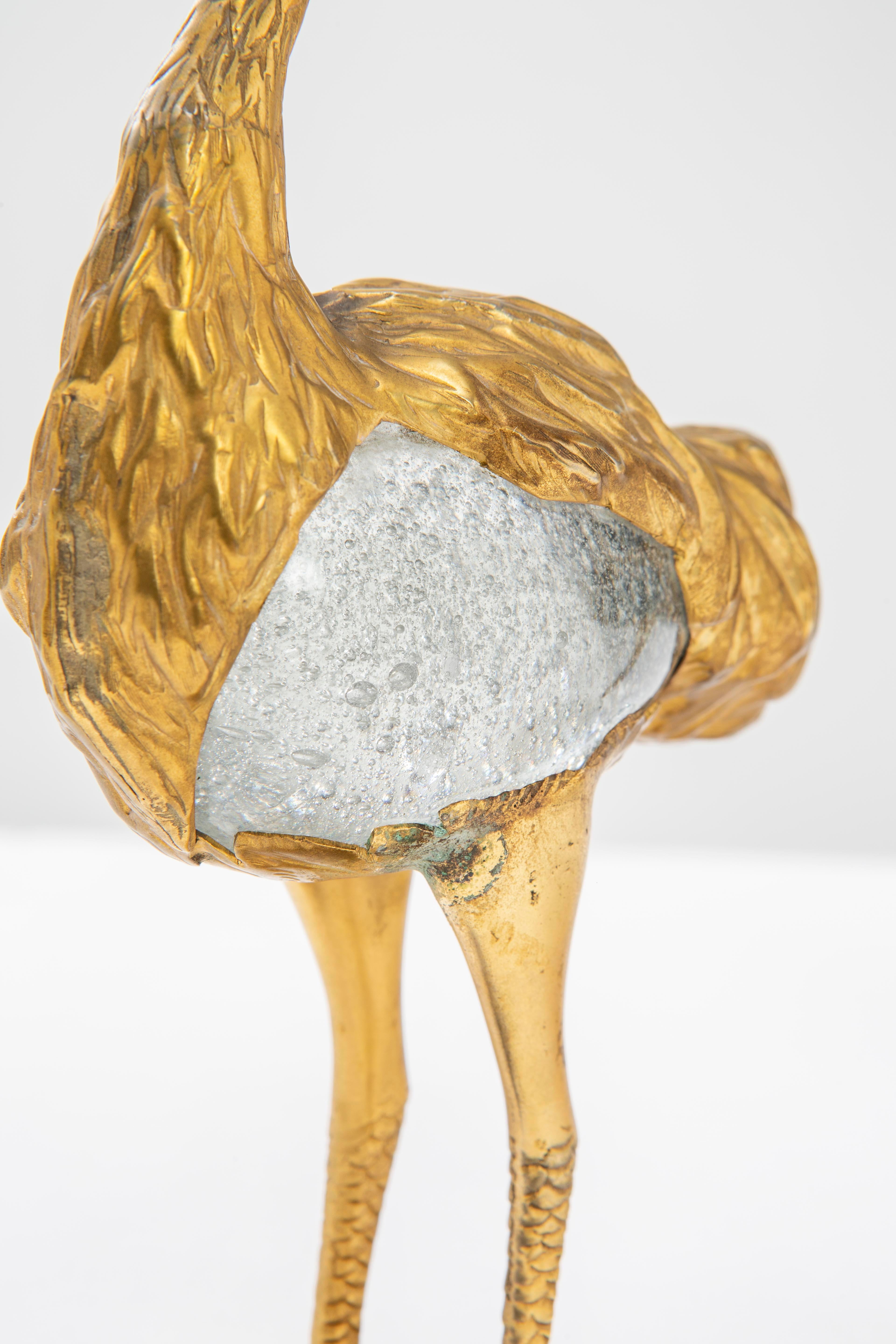 Late 20th Century Gabriella Crespi Two lost-wax bronze ostriches with Murano glass body - 1970s For Sale