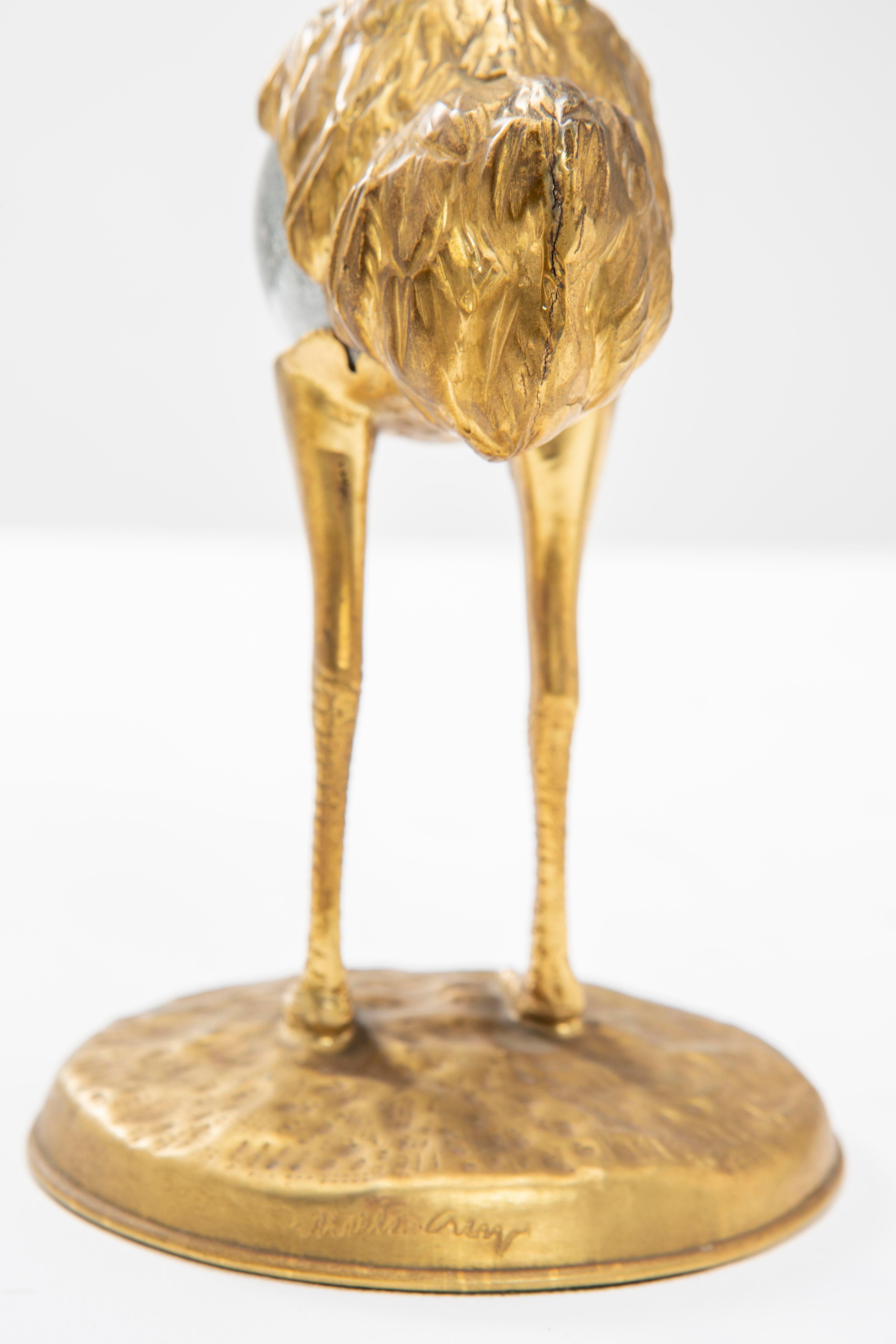 Bronze Gabriella Crespi Two lost-wax bronze ostriches with Murano glass body - 1970s For Sale