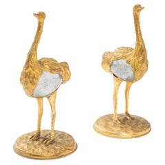 Gabriella Crespi Two lost-wax bronze ostriches with Murano glass body - 1970s
