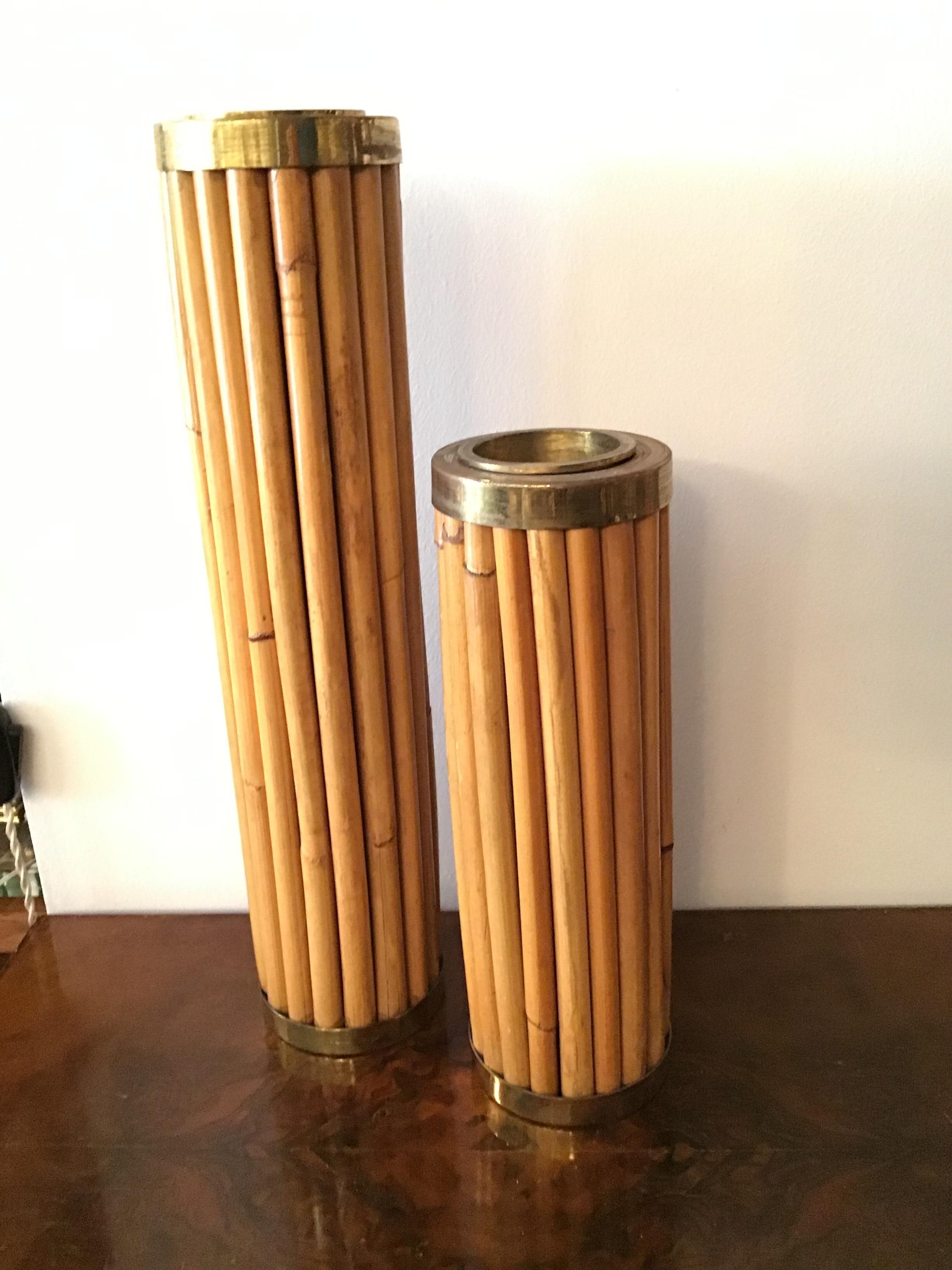 Gabriella Crespi Vase 1955 Brass Bamboo Signed Crespi Gabriella, Italy 1