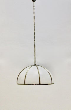 Gabriella Crespi Vintage Brass Nickel Plexiglass Chandelier Pendant Fungo, 1970s