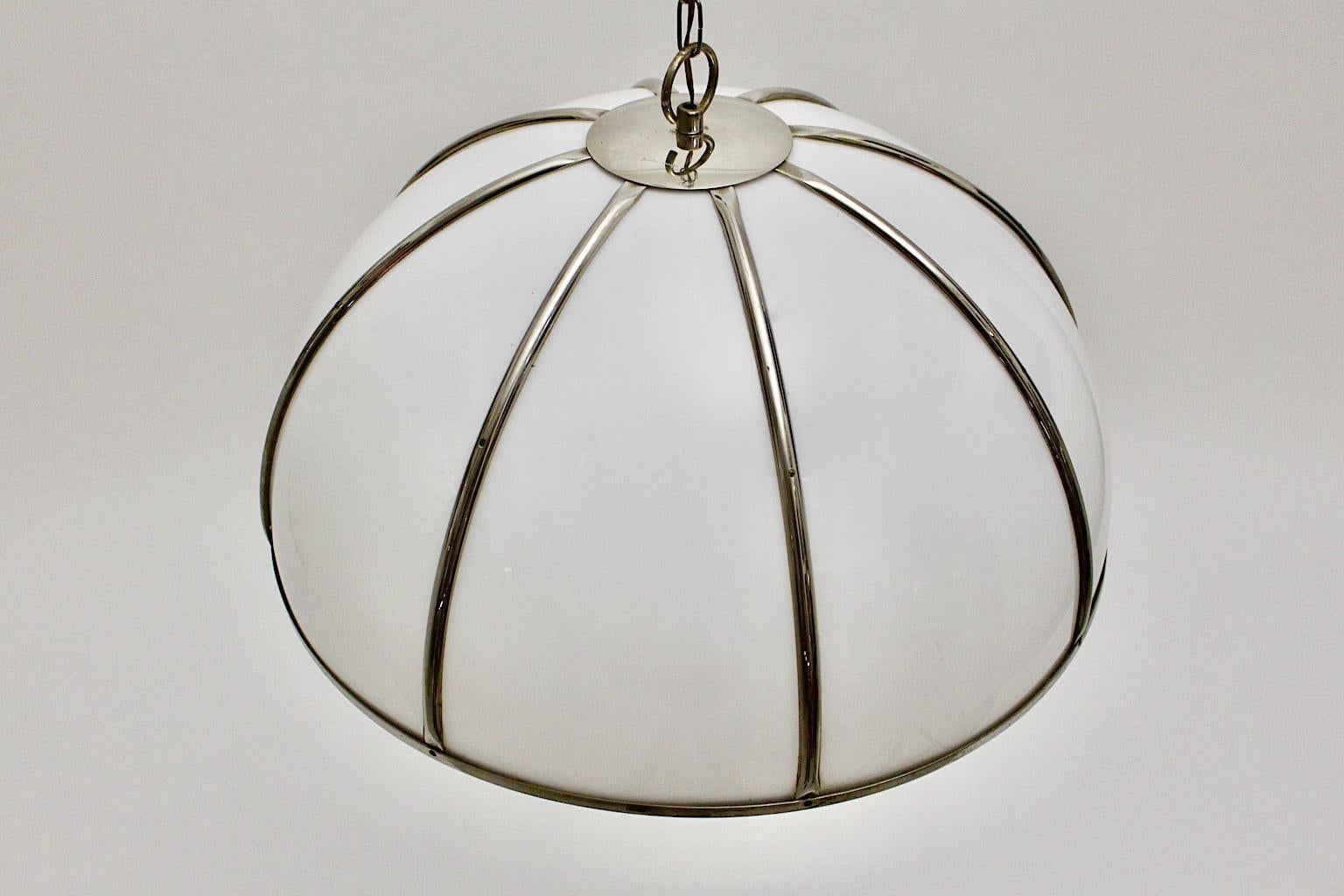 Mid-Century Modern Gabriella Crespi Vintage Brass Nickel Plexiglass Chandelier Pendant Fungo, 1970s For Sale