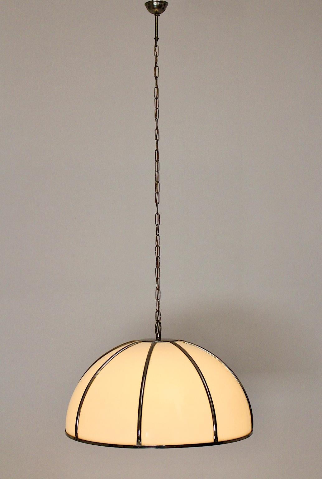 Gabriella Crespi Vintage Brass Nickel Plexiglass Chandelier Pendant Fungo, 1970s In Good Condition For Sale In Vienna, AT