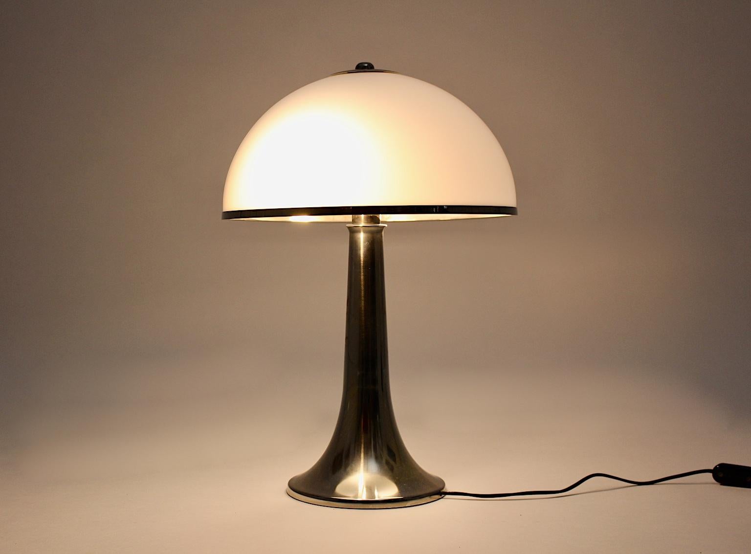 Modern Gabriella Crespi Vintage Brass Nickel Plexiglass Table Lamp Fungo, 1970, Italy For Sale