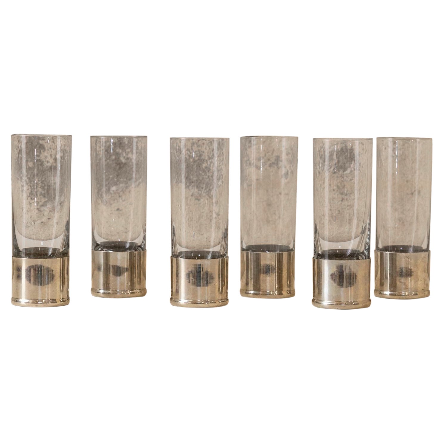 Gabriella Crespi's Set of Silvered Brass and Glass Goblets For Sale