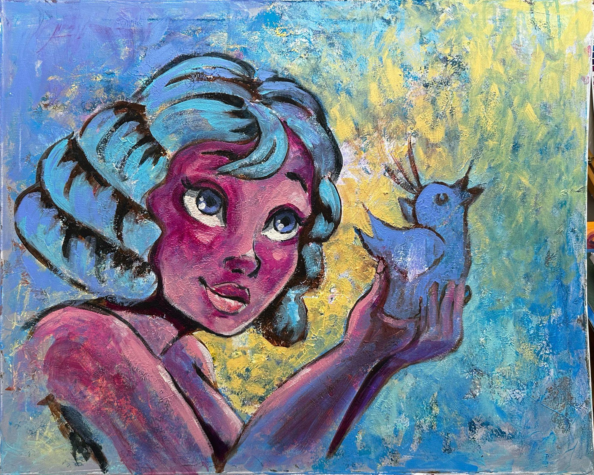 Ein Vogel, Gemälde, Acryl auf Glas