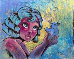 A Bird, Painting, Acrylic on Glass