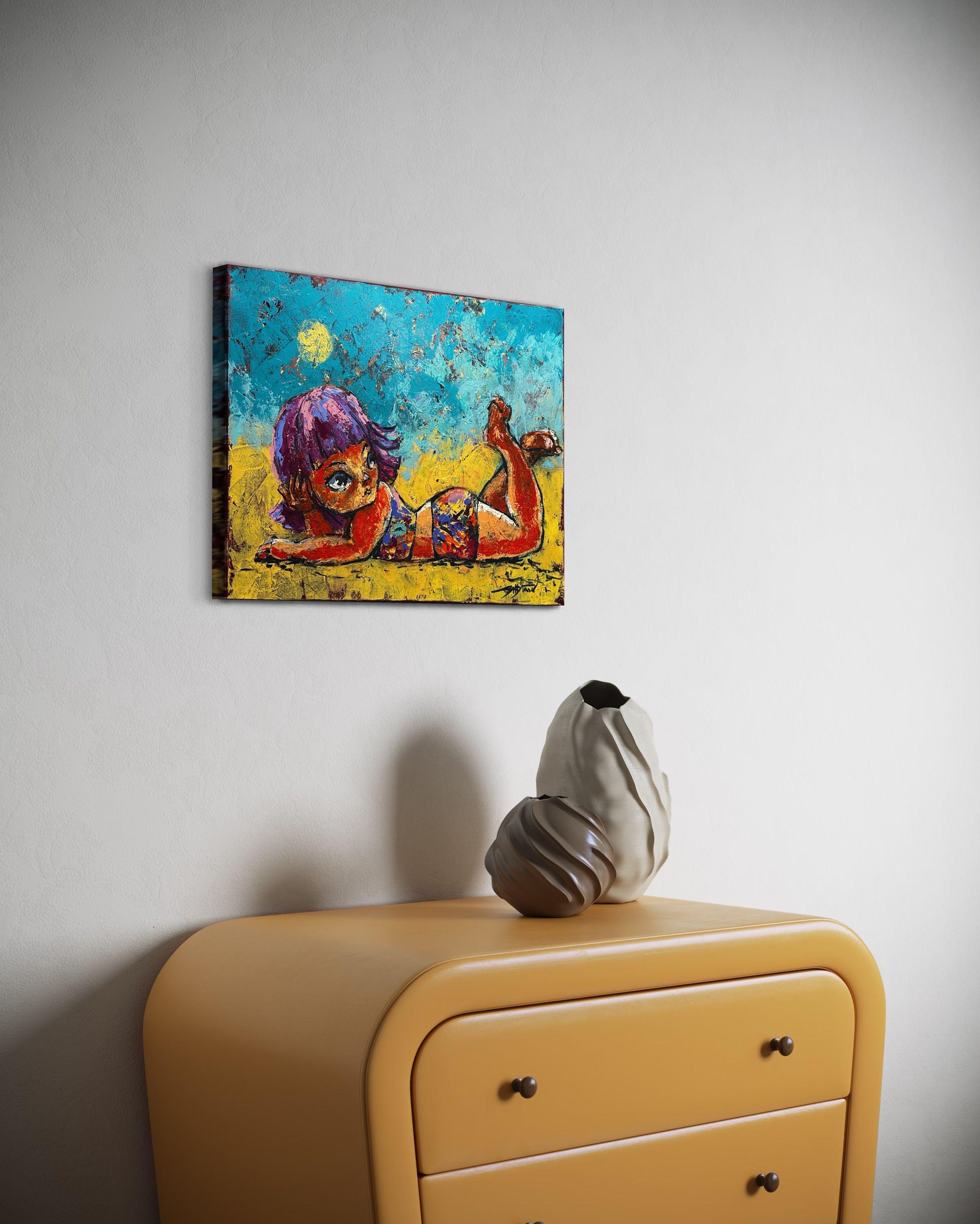 At The Beach, Painting, Acrylic on Canvas For Sale 1