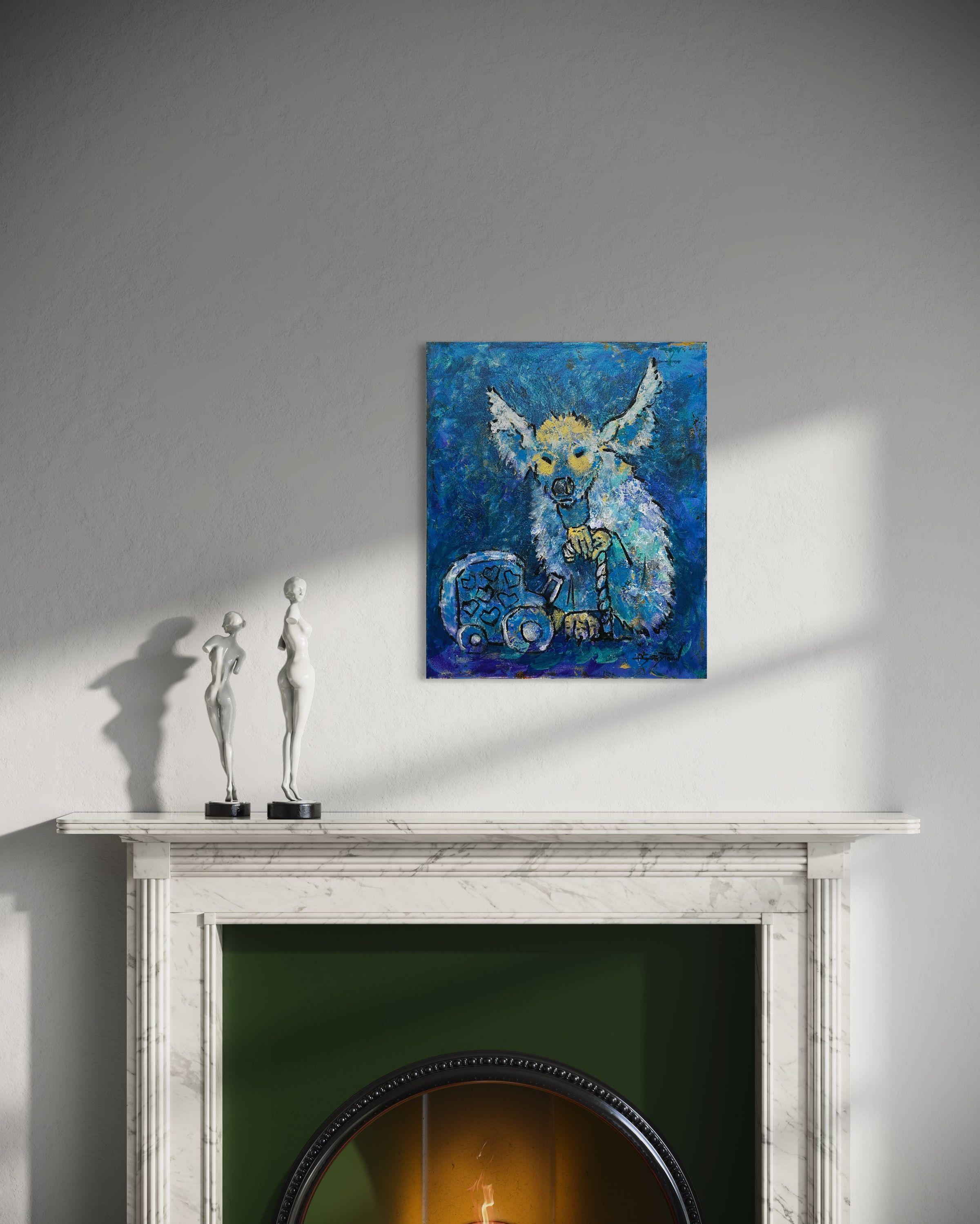 Babysitter, Pittura, Acrilico su tela - Abstract Painting Blu di Gabriella DeLamater