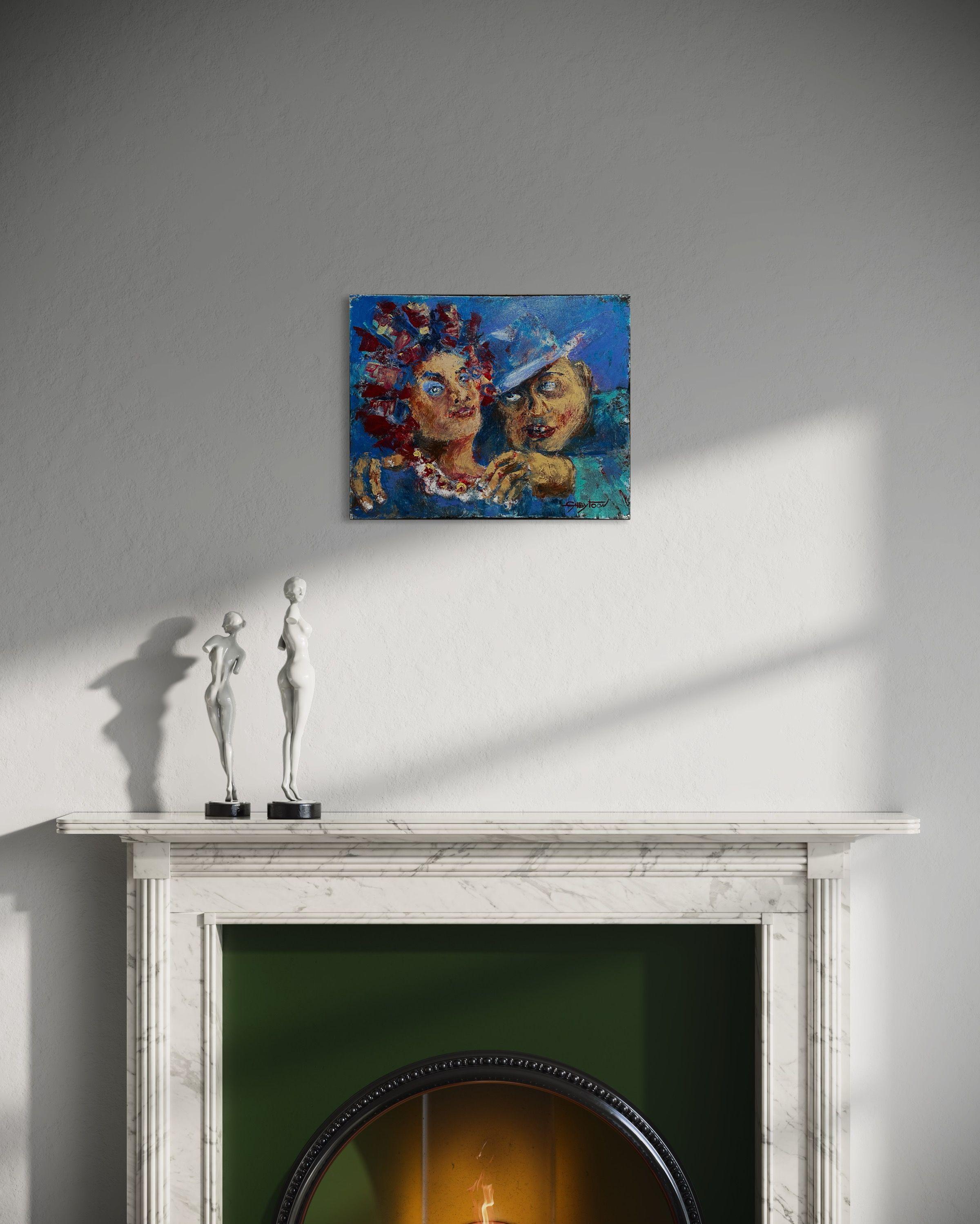 Dieses Gemälde ist fertig zum Aufhängen: Ich habe den Draht auf der Rückseite befestigt, und die Leinwand kann so bleiben, wie sie ist, es wird kein Rahmen benötigt (es sei denn, Sie wollen einen).    Etwas Niedliches und Lustiges sehe ich manchmal