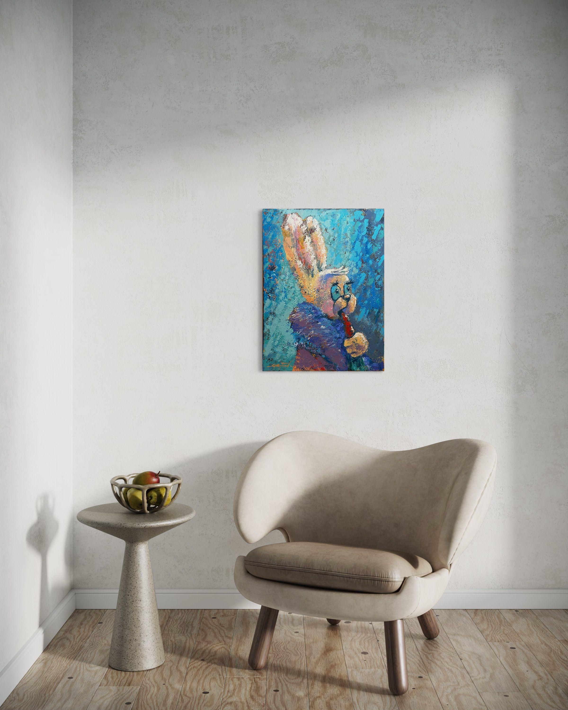 Bunny's Dinner, Painting, Acrylic on Canvas For Sale 3
