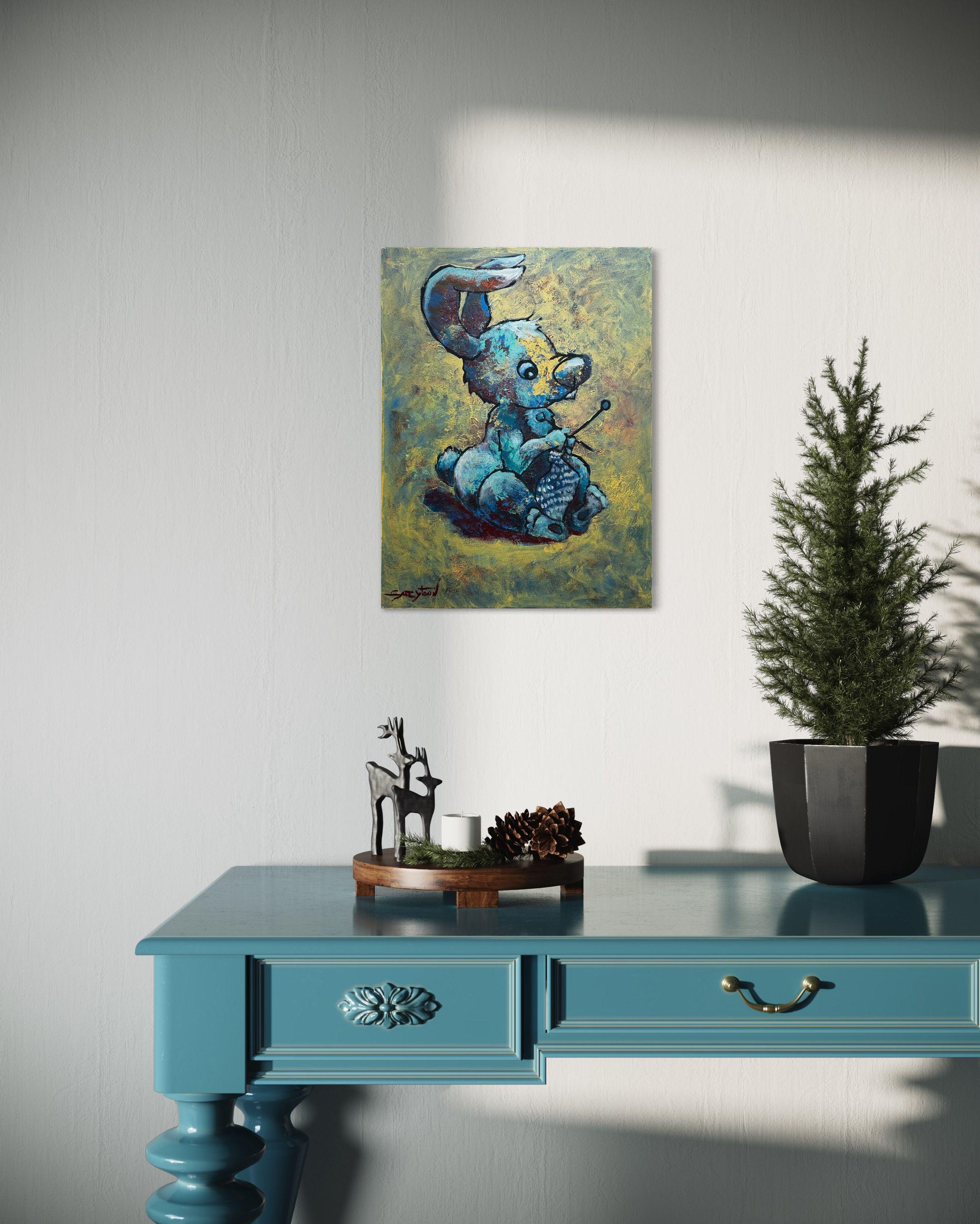 Busy Rabbit, Painting, Acrylic on Canvas For Sale 1