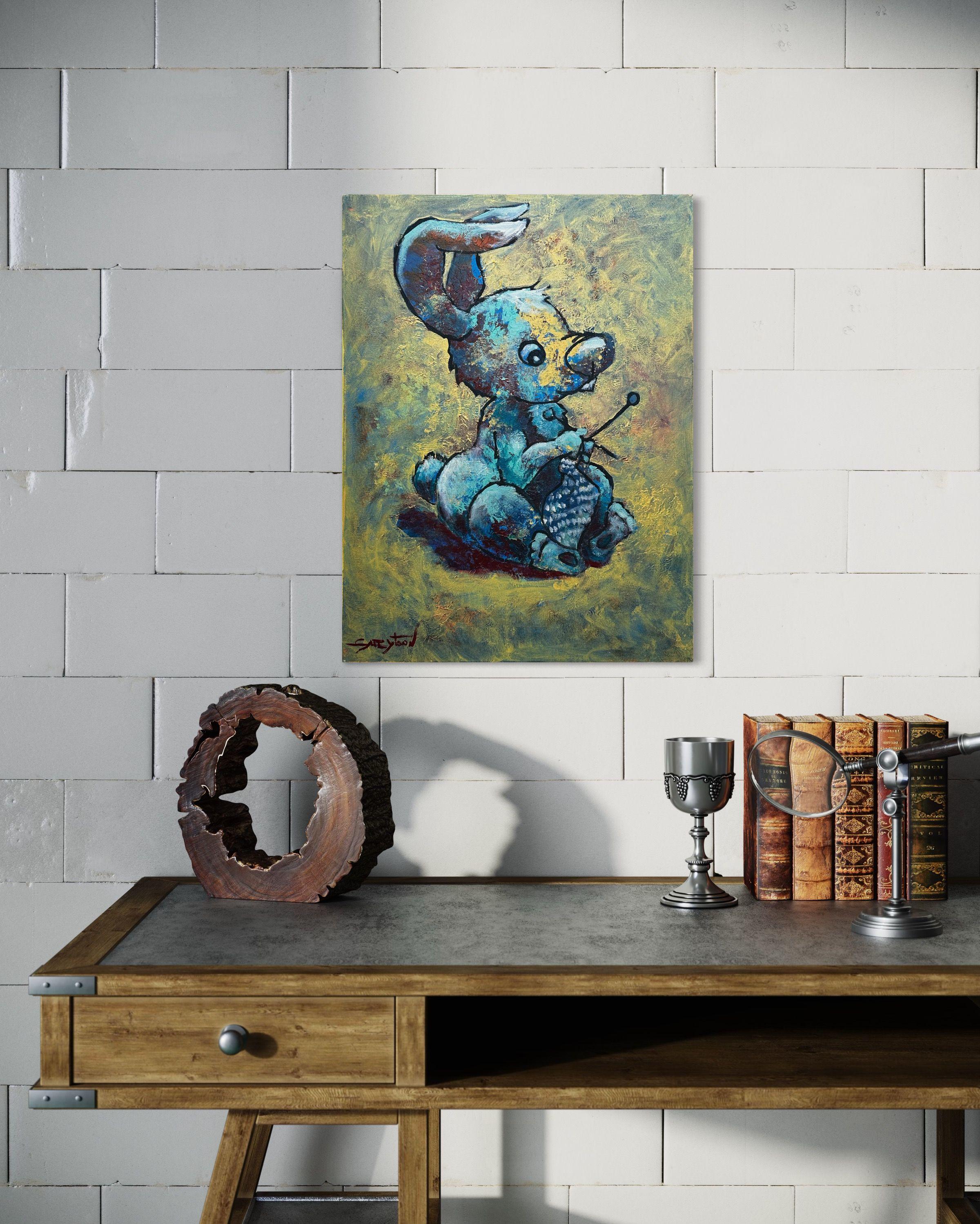 Busy Rabbit, Painting, Acrylic on Canvas For Sale 2