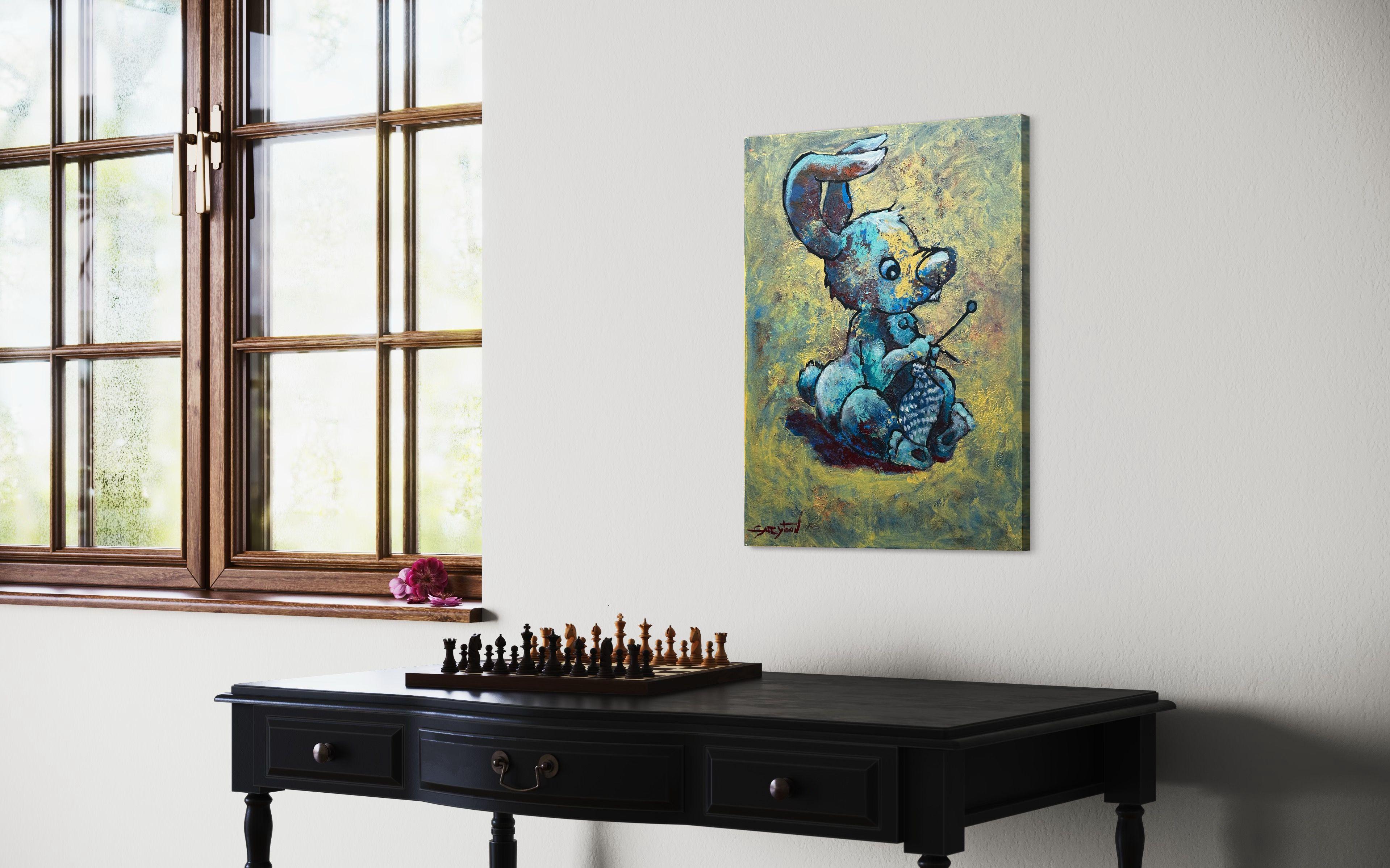 Busy Rabbit, Painting, Acrylic on Canvas For Sale 3