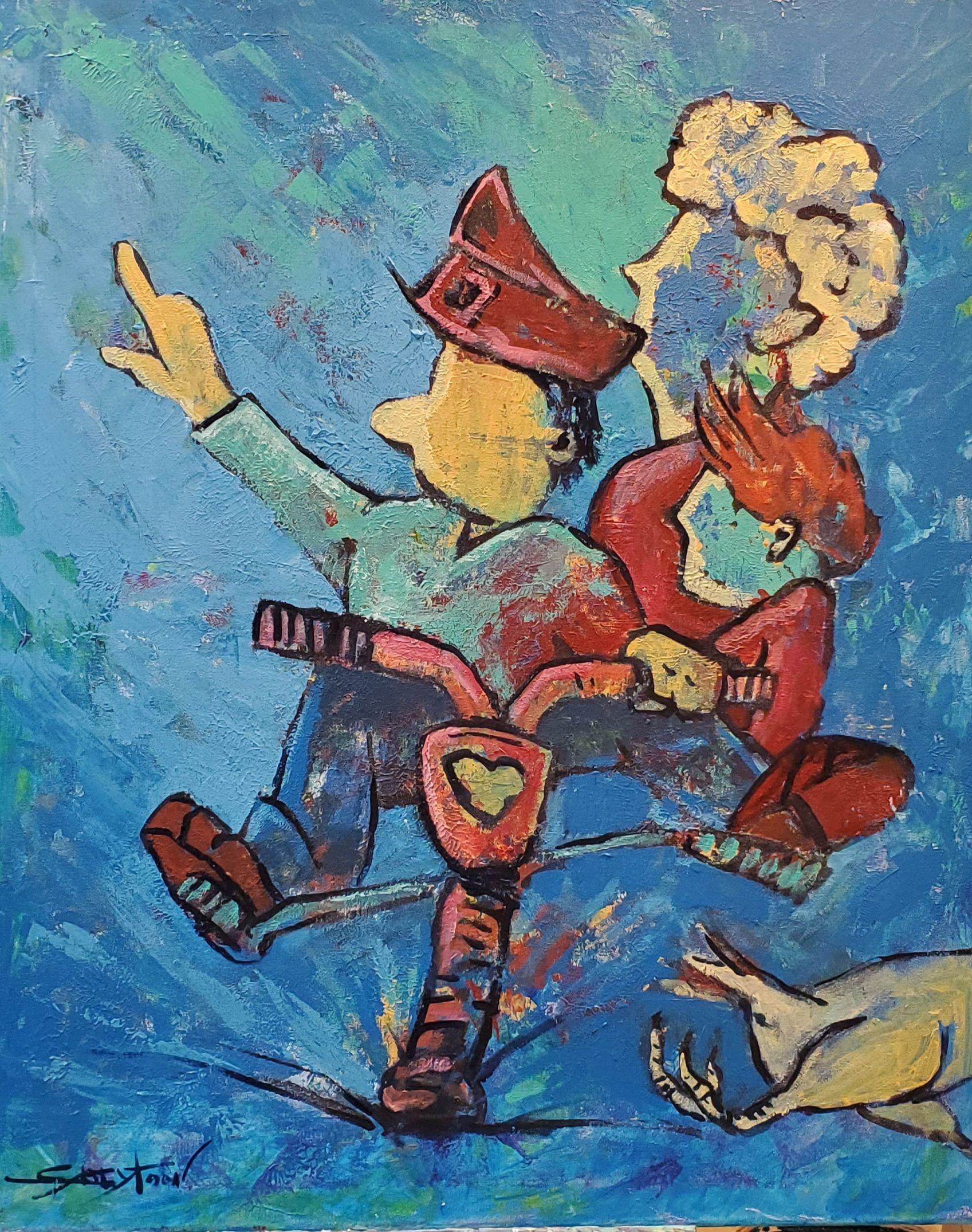 Family WeekEnd  Acrylic, canvas 24"Ã—30" :: Painting :: Expressionism :: This piece comes with an official certificate of authenticity signed by the artist :: Ready to Hang: Yes :: Signed: Yes :: Signature Location: Front :: Canvas :: Portrait ::