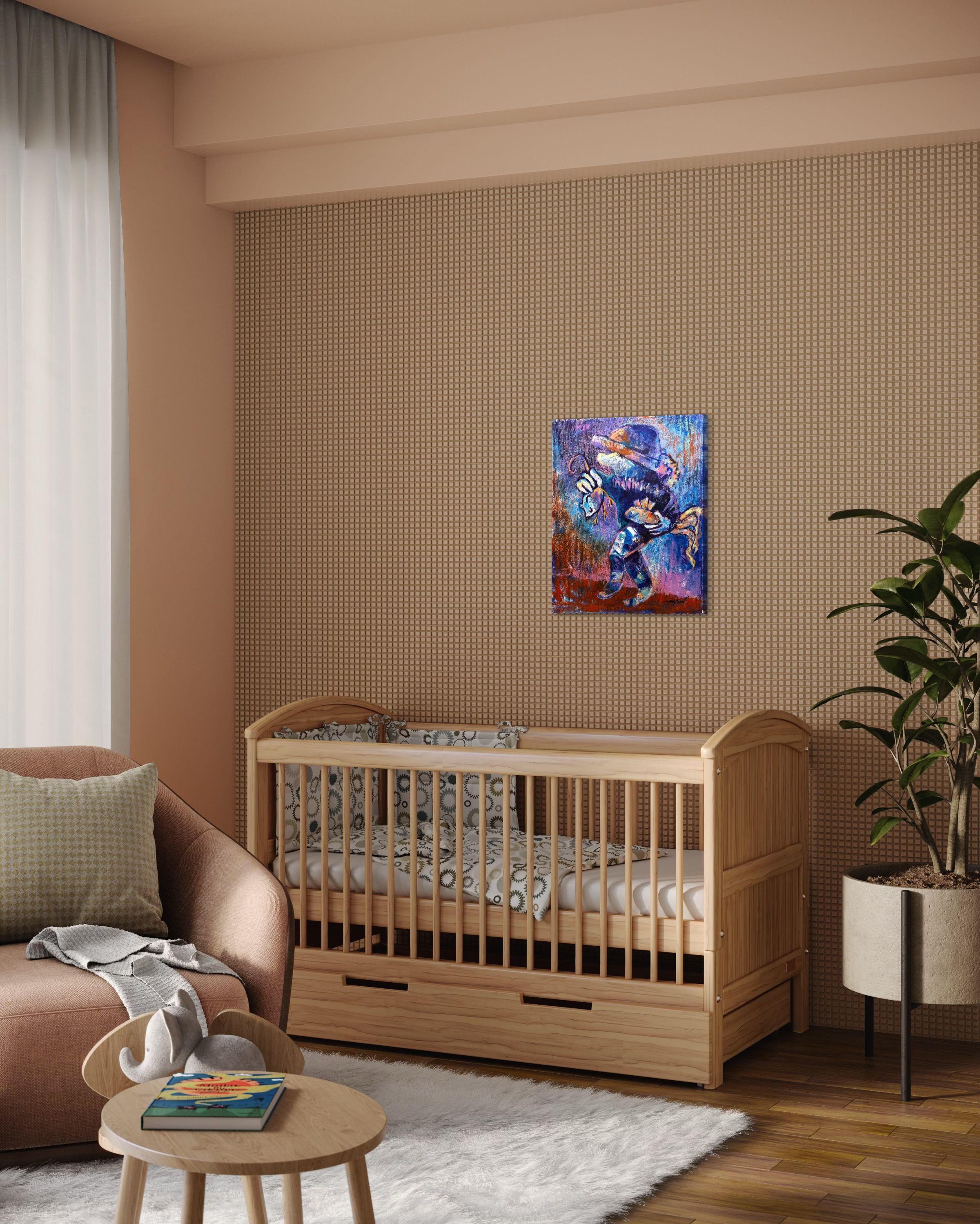 Dieses Gemälde ist fertig zum Aufhängen: Ich habe den Draht auf der Rückseite befestigt, und die Leinwand kann so bleiben, wie sie ist, es wird kein Rahmen benötigt (es sei denn, Sie wollen einen).    Etwas Niedliches und Lustiges sehe ich manchmal