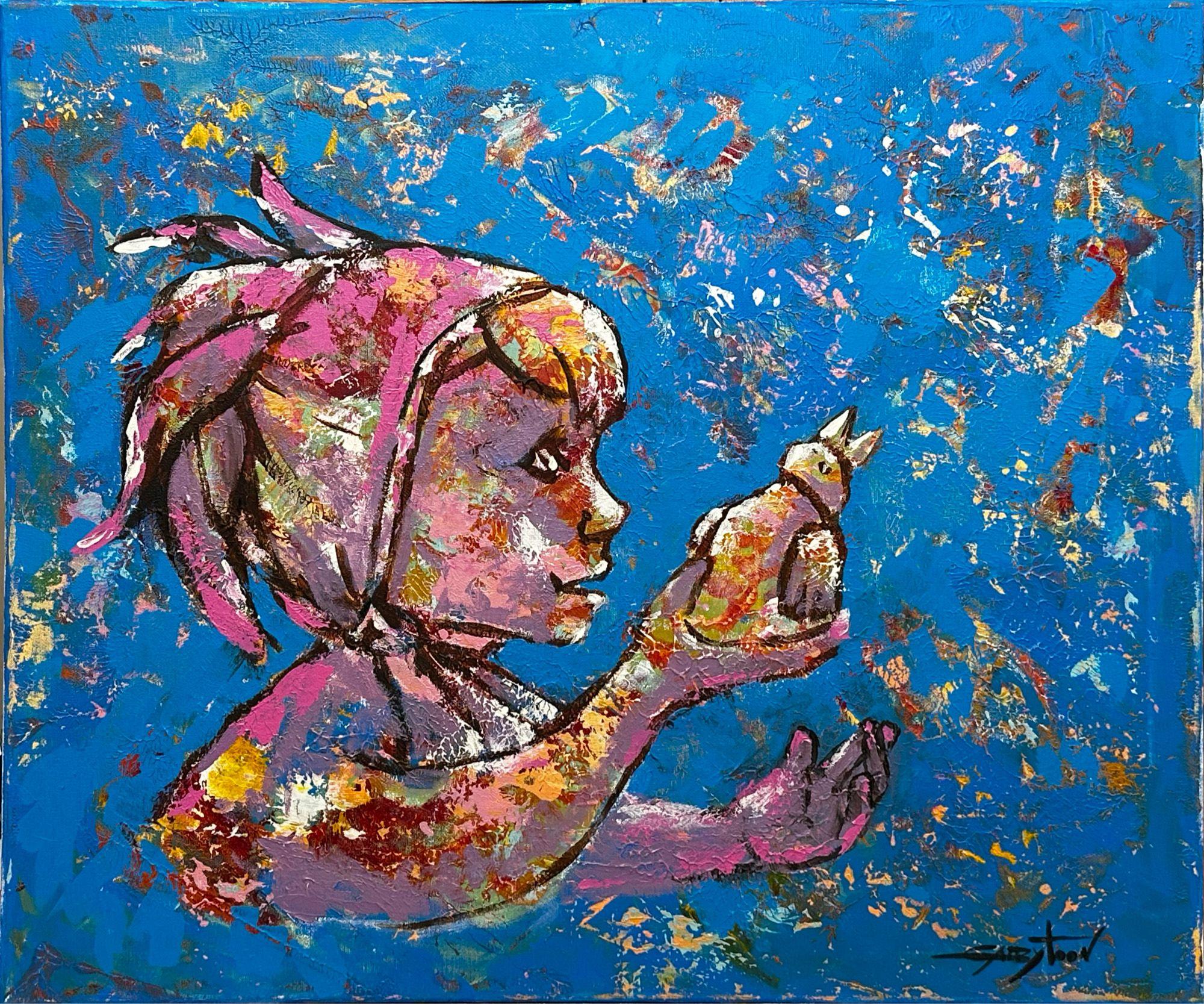 Kleiner Vogel, Gemälde, Acryl auf Leinwand