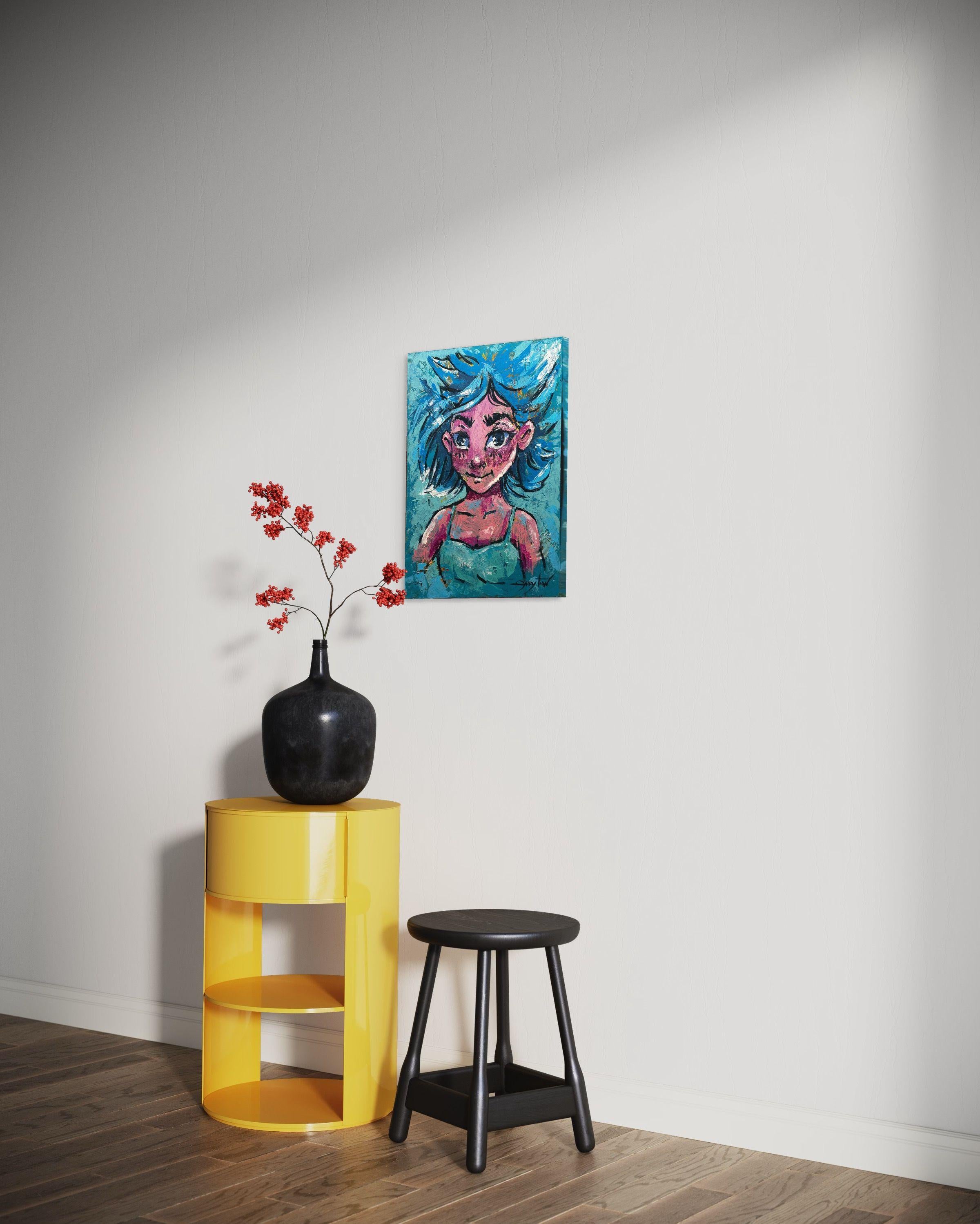 Questo quadro è pronto per essere appeso: ho attaccato il filo di ferro sul retro e questa tela va bene così com'è, non c'è bisogno di una cornice (a meno che tu non la voglia).    A volte vedo qualcosa di carino e divertente nel mio underpainting.