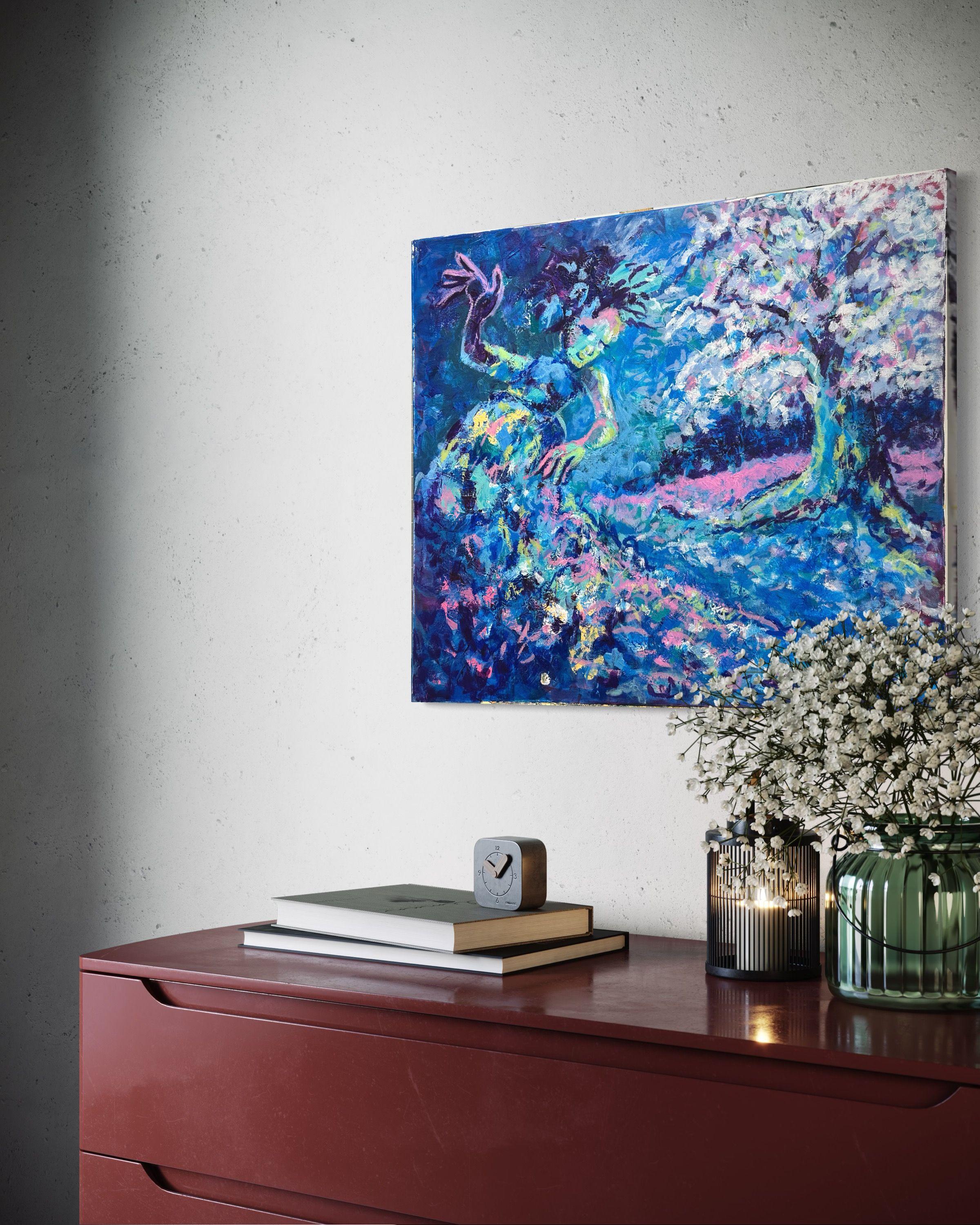 La danza con il sakura in fiore, Pittura, Acrilico su tela in vendita 1