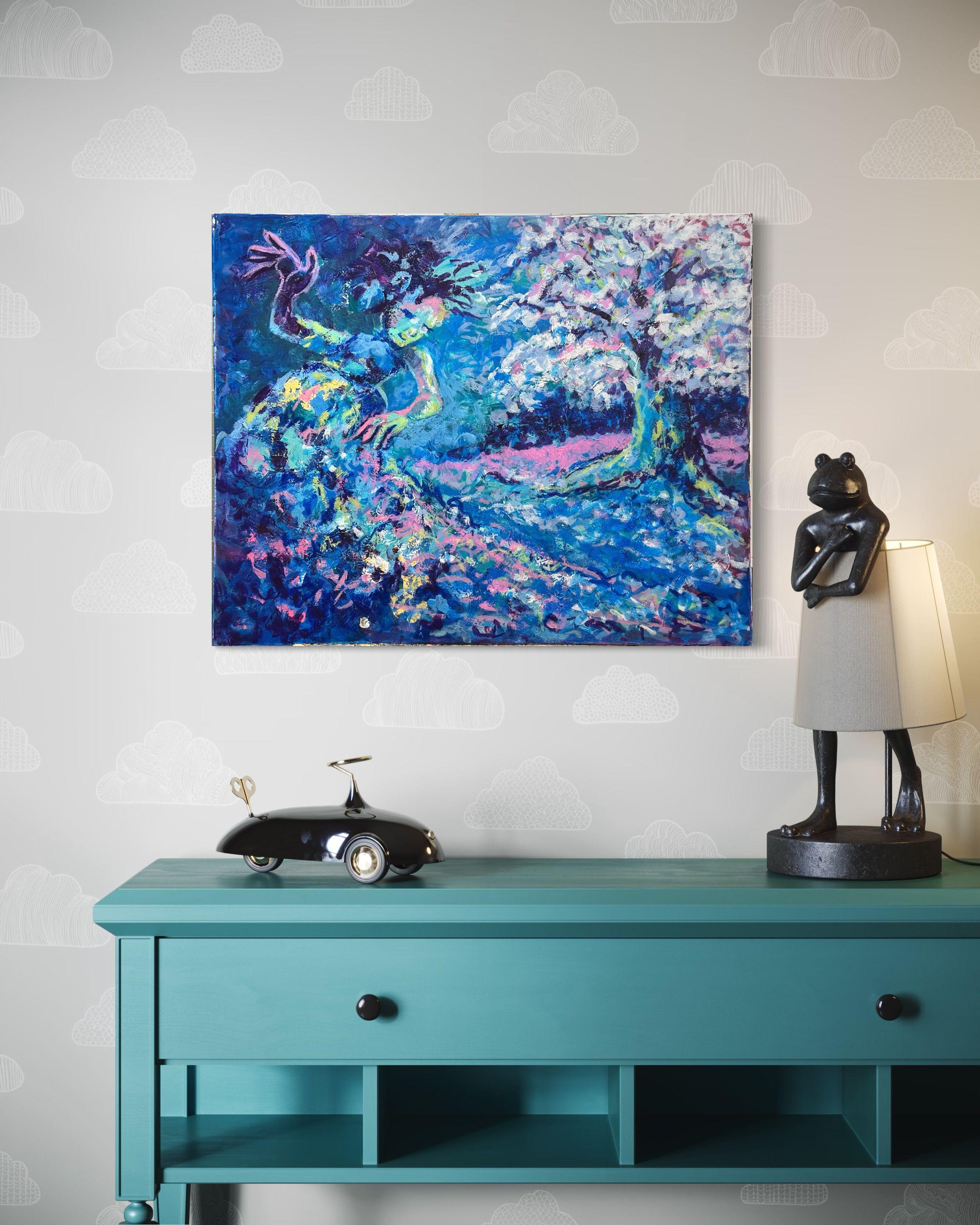 La danza con il sakura in fiore, Pittura, Acrilico su tela in vendita 2