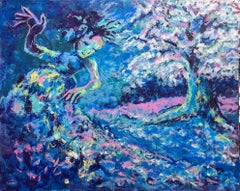 La danza con il sakura in fiore, Pittura, Acrilico su tela