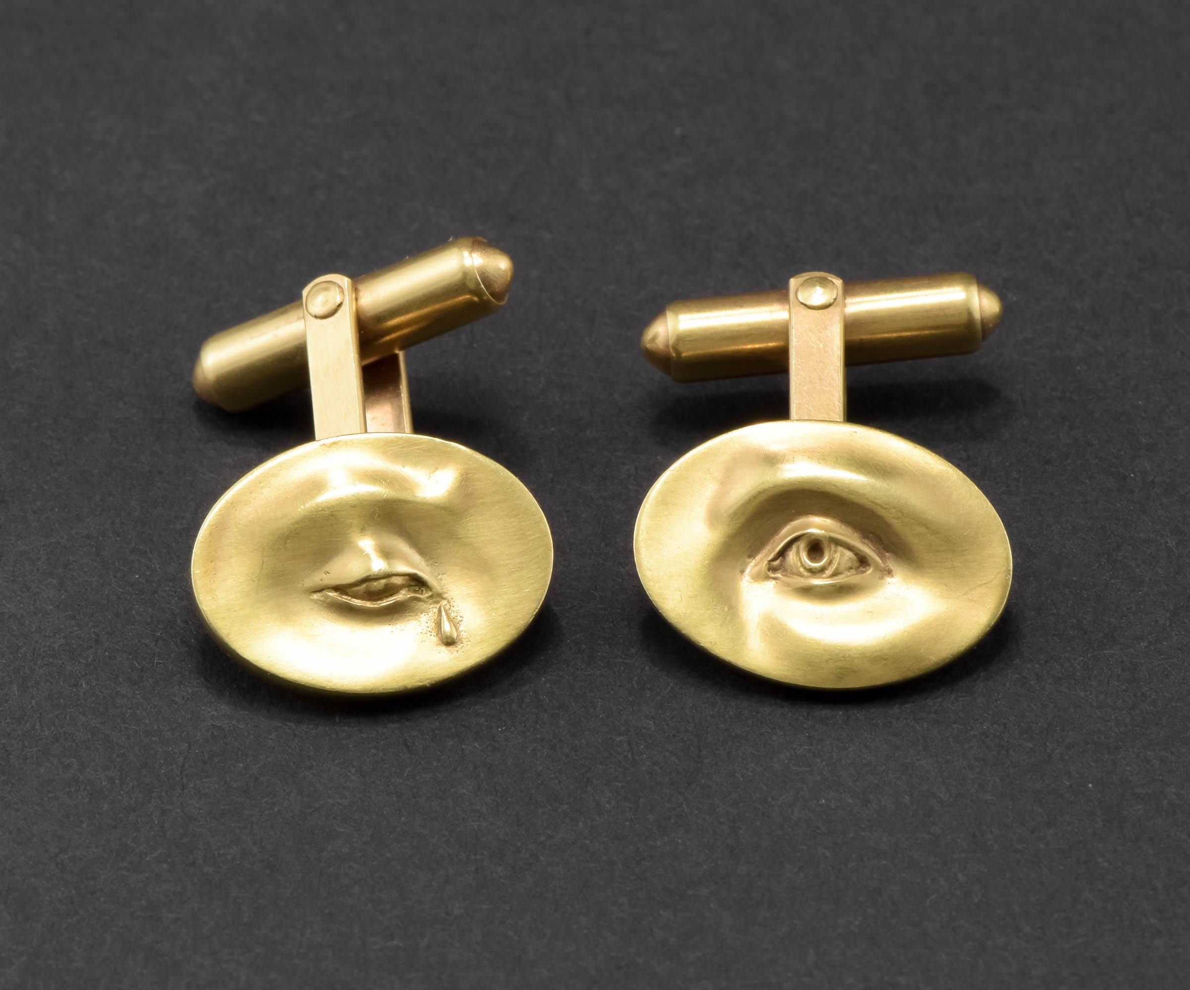 Beautifully made and incredibly hard to find, this wonderful pair of 14K gold cufflinks was made by the talented American jeweler Gabriella Kiss.  They are part of her 