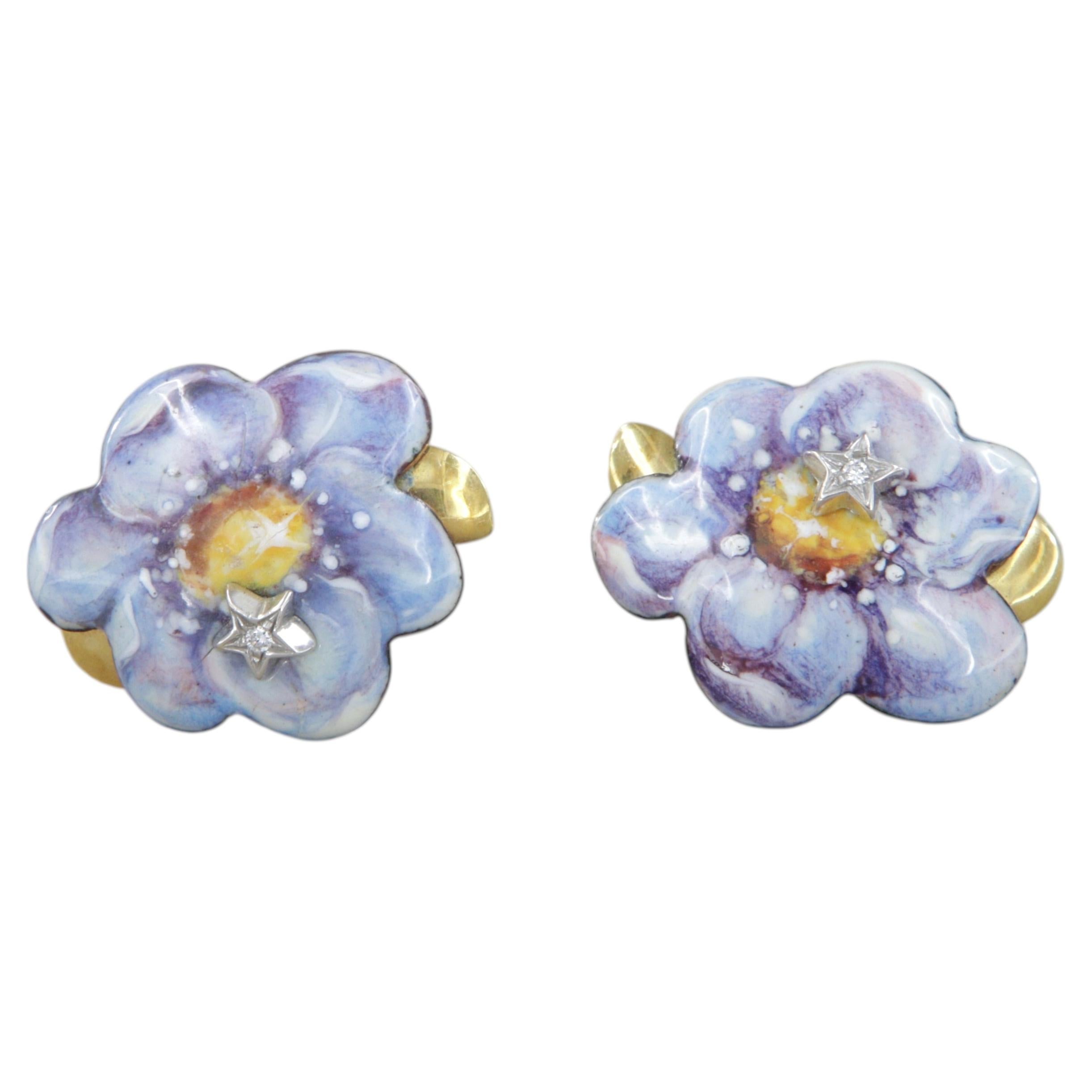 Gabriella Rivalta 18k Gold Floral Stud Earrings with Diamonds, Italy in vendita