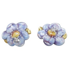 Gabriella Rivalta 18k Gold Floral Stud Earrings with Diamonds, Italy