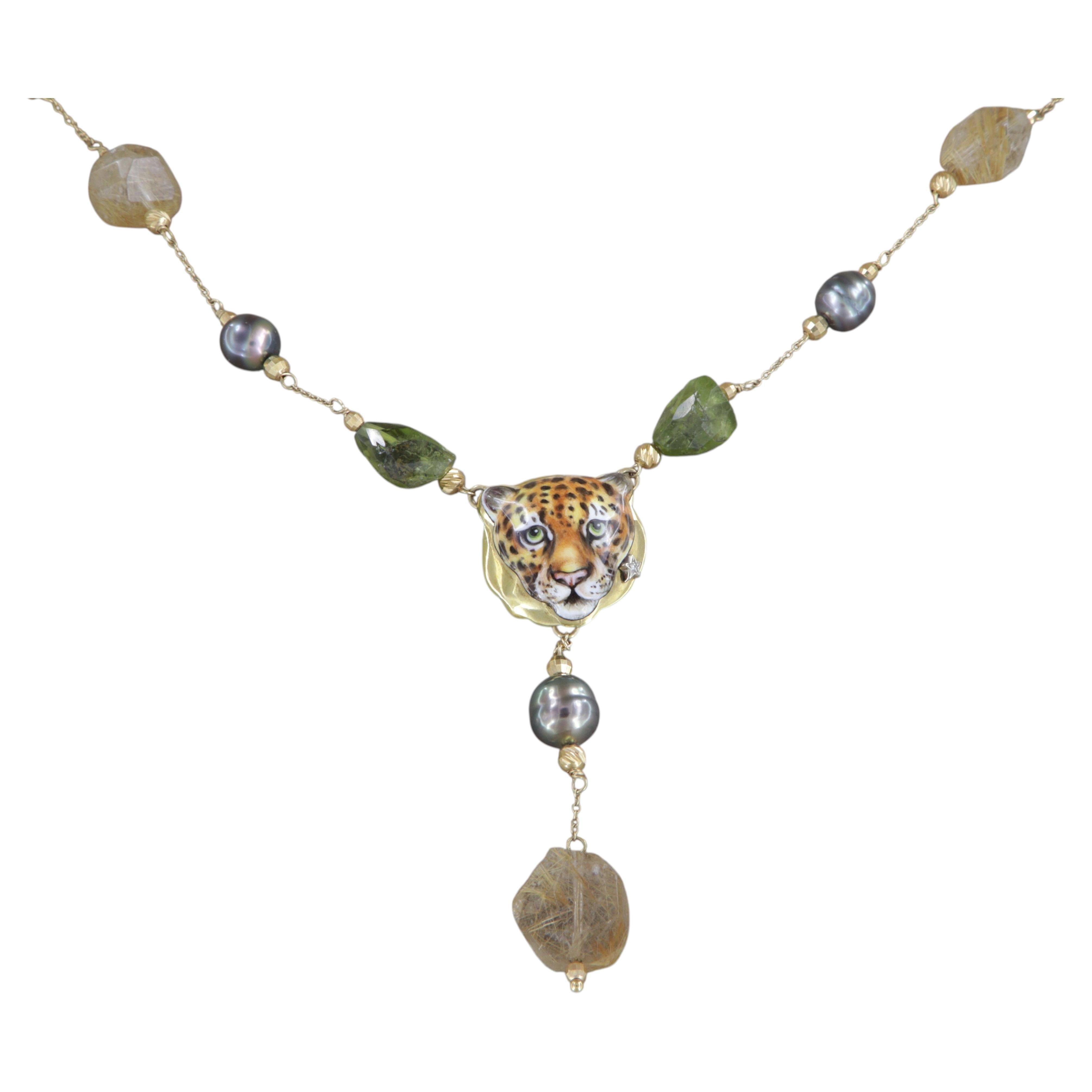 Collier ras-du-cou « Leopard » en or 18 carats avec émail, par Gabriella Rivalta, Italie en vente