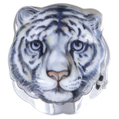 Gabriella Rivalta 18kt White Gold Snow Tiger Brooch with Diamonds, Italy