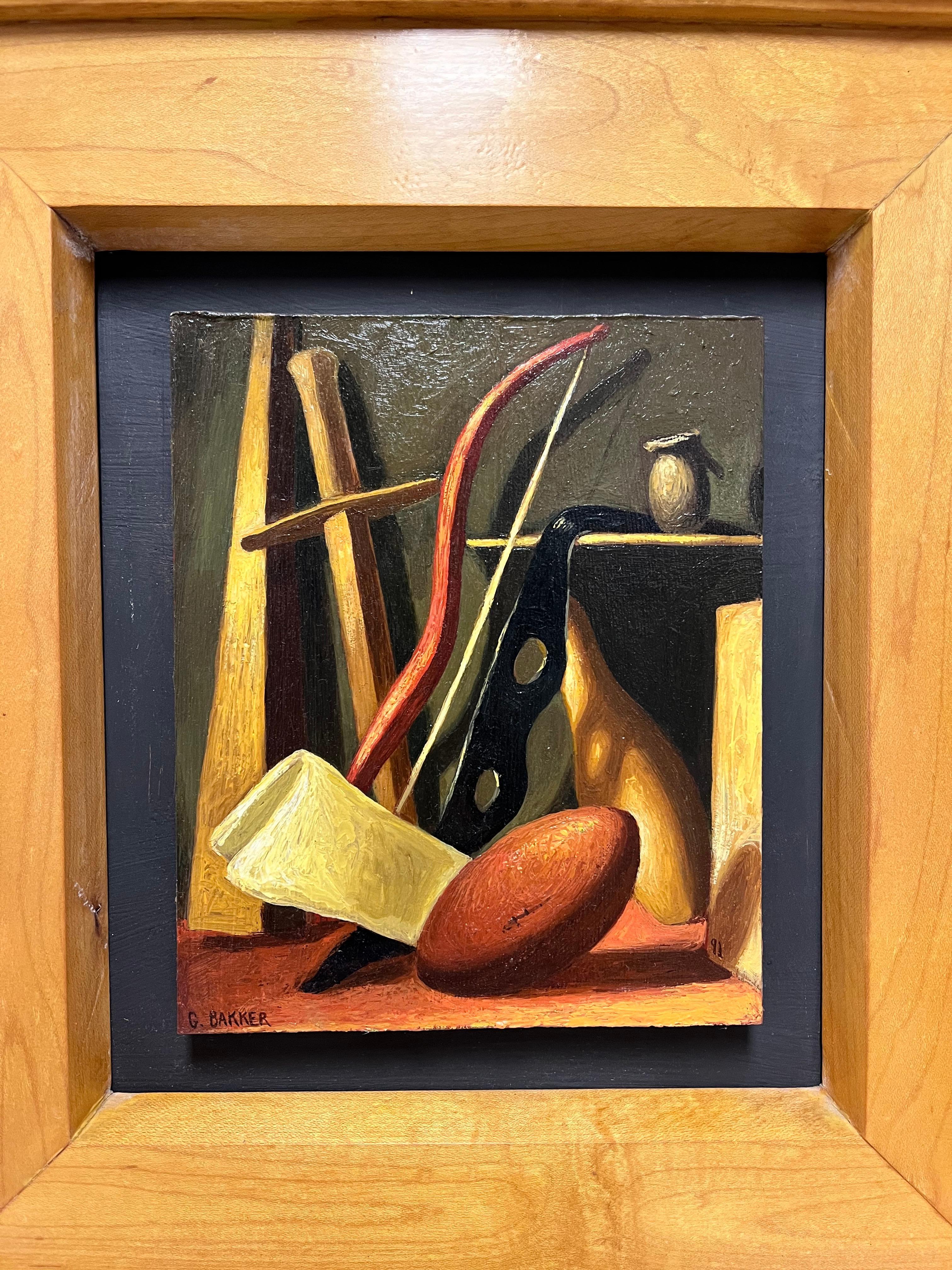 American Gabrielle Bakker 1990 Boys Still Life Painting Gallery Provenance Custom Frame